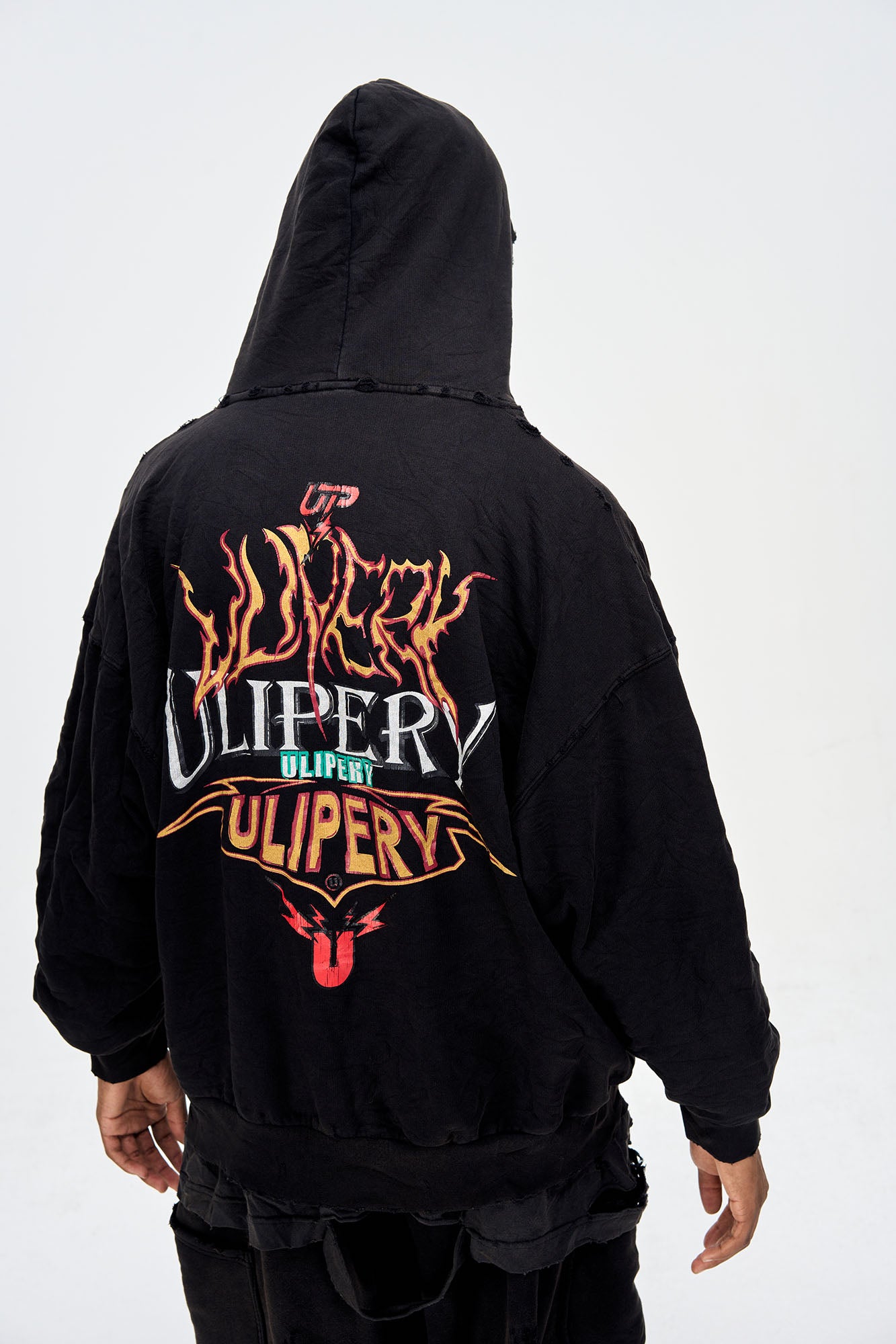 ULIPERY Distressed Crinkled Hooded Jacket