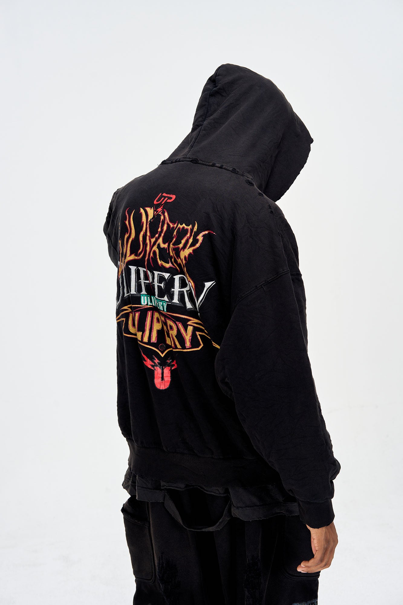 ULIPERY Distressed Crinkled Hooded Jacket