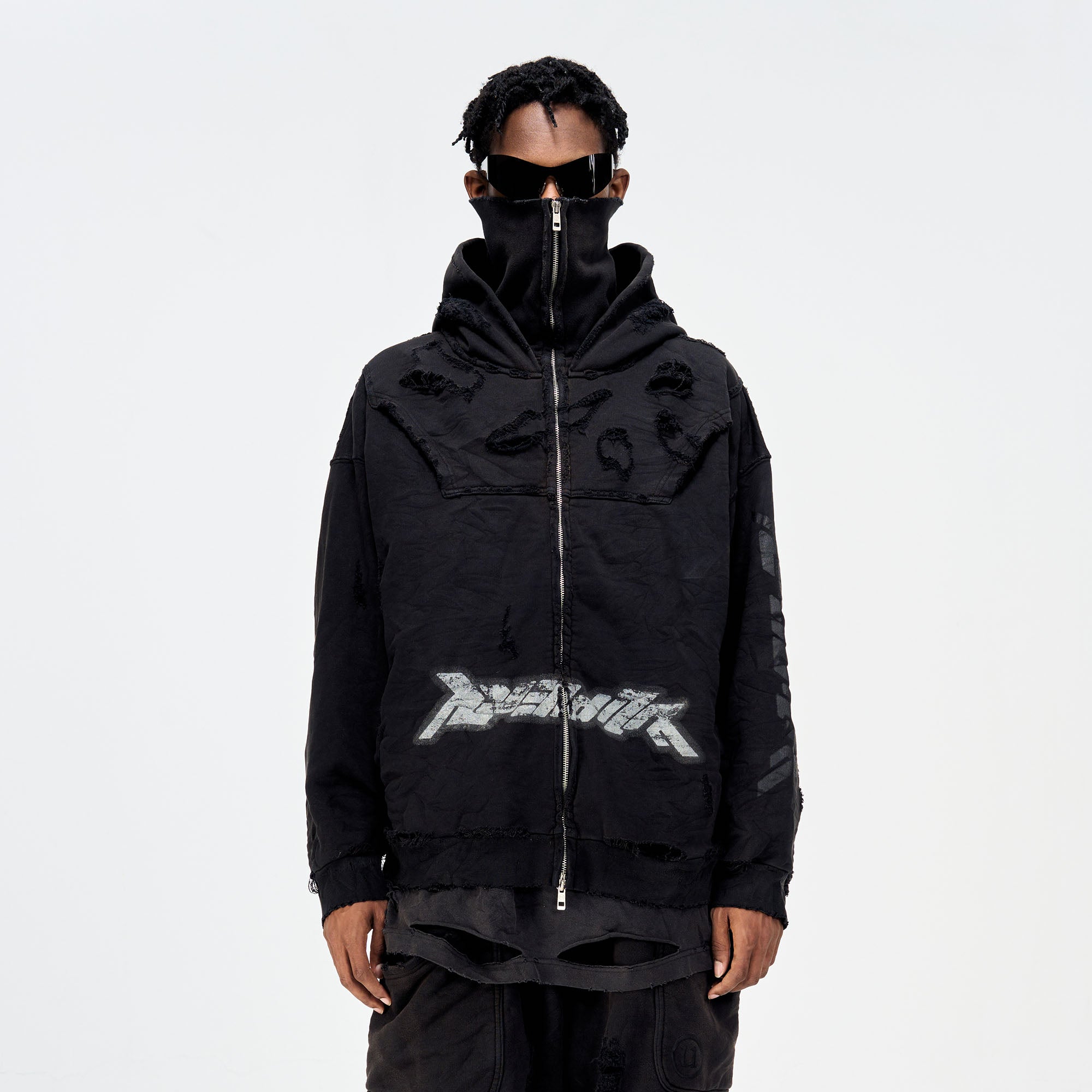 ULIPERY Distressed Glow Face-Cover Hooded Jacket
