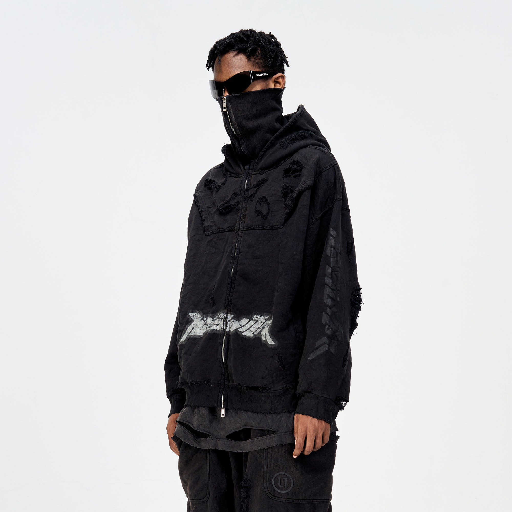 ULIPERY Distressed Glow Face-Cover Hooded Jacket