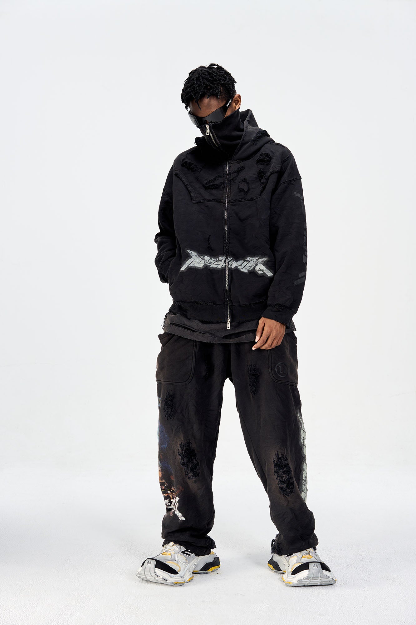 ULIPERY Distressed Glow Face-Cover Hooded Jacket
