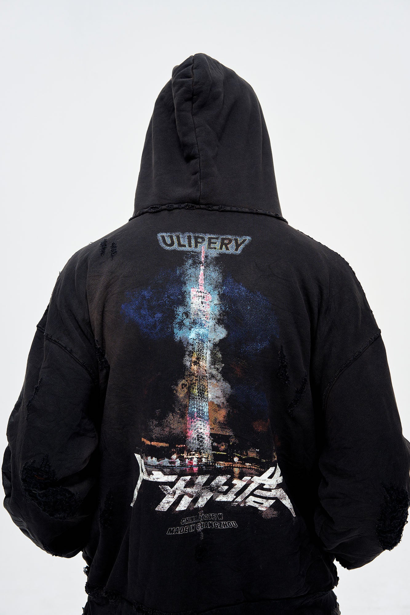 ULIPERY Distressed Glow Face-Cover Hooded Jacket