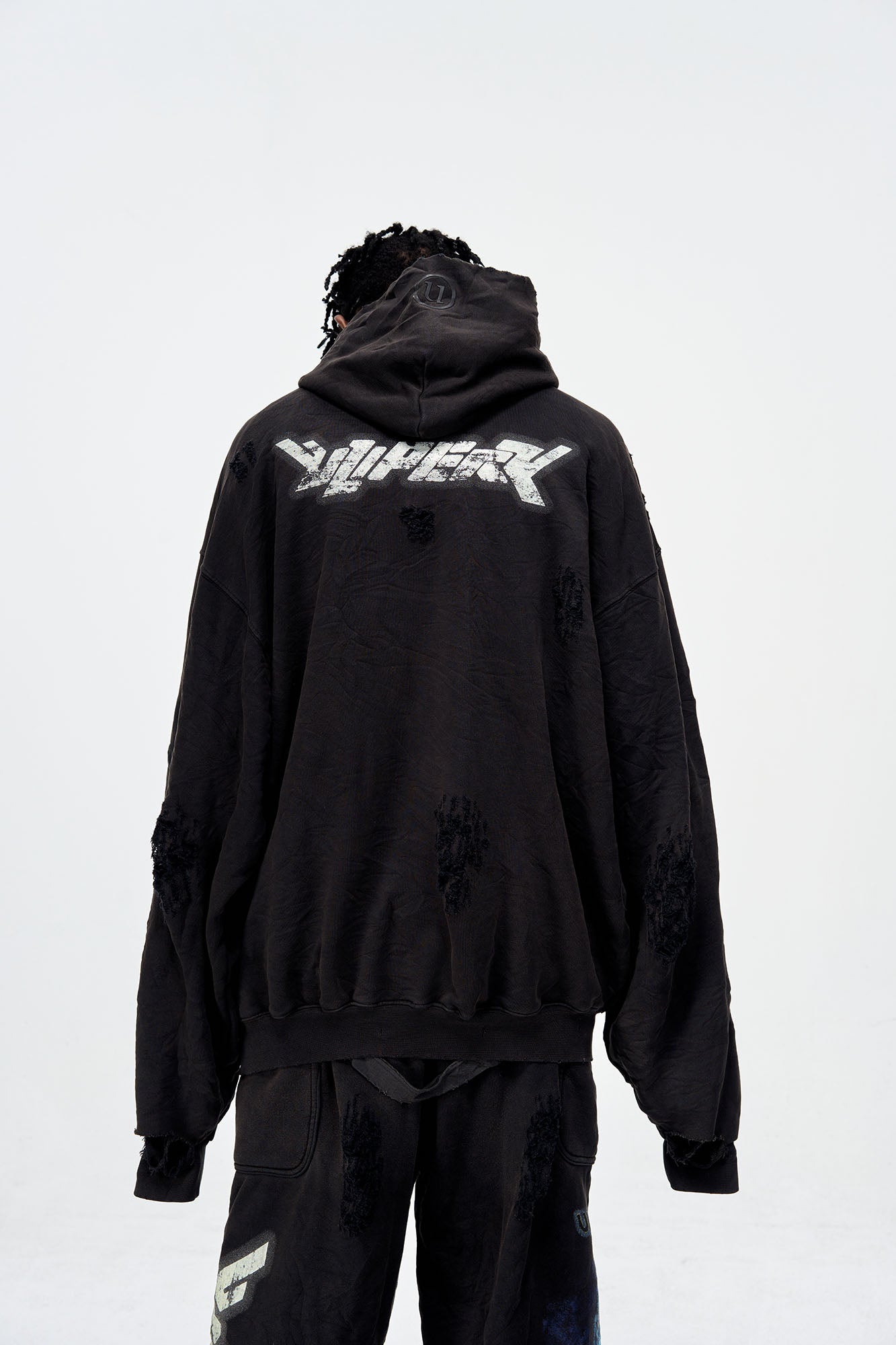 ULIPERY Distressed Glow Crinkled Hoodie
