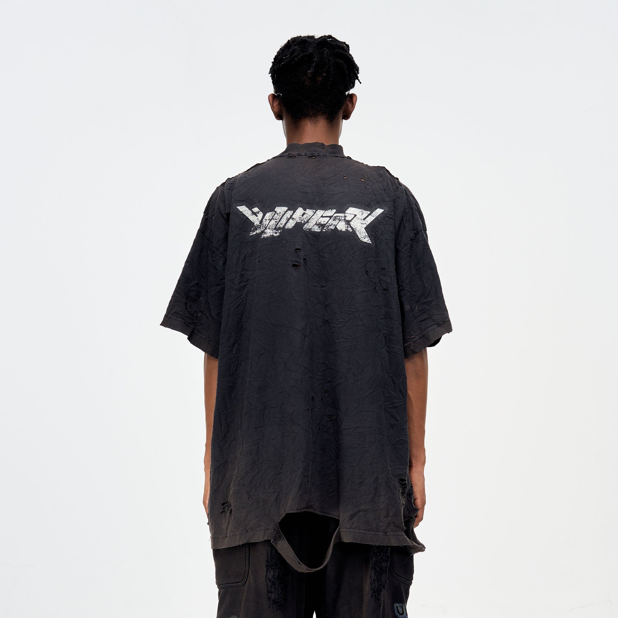 ULIPERY Distressed Glow Crinkled T-Shirt