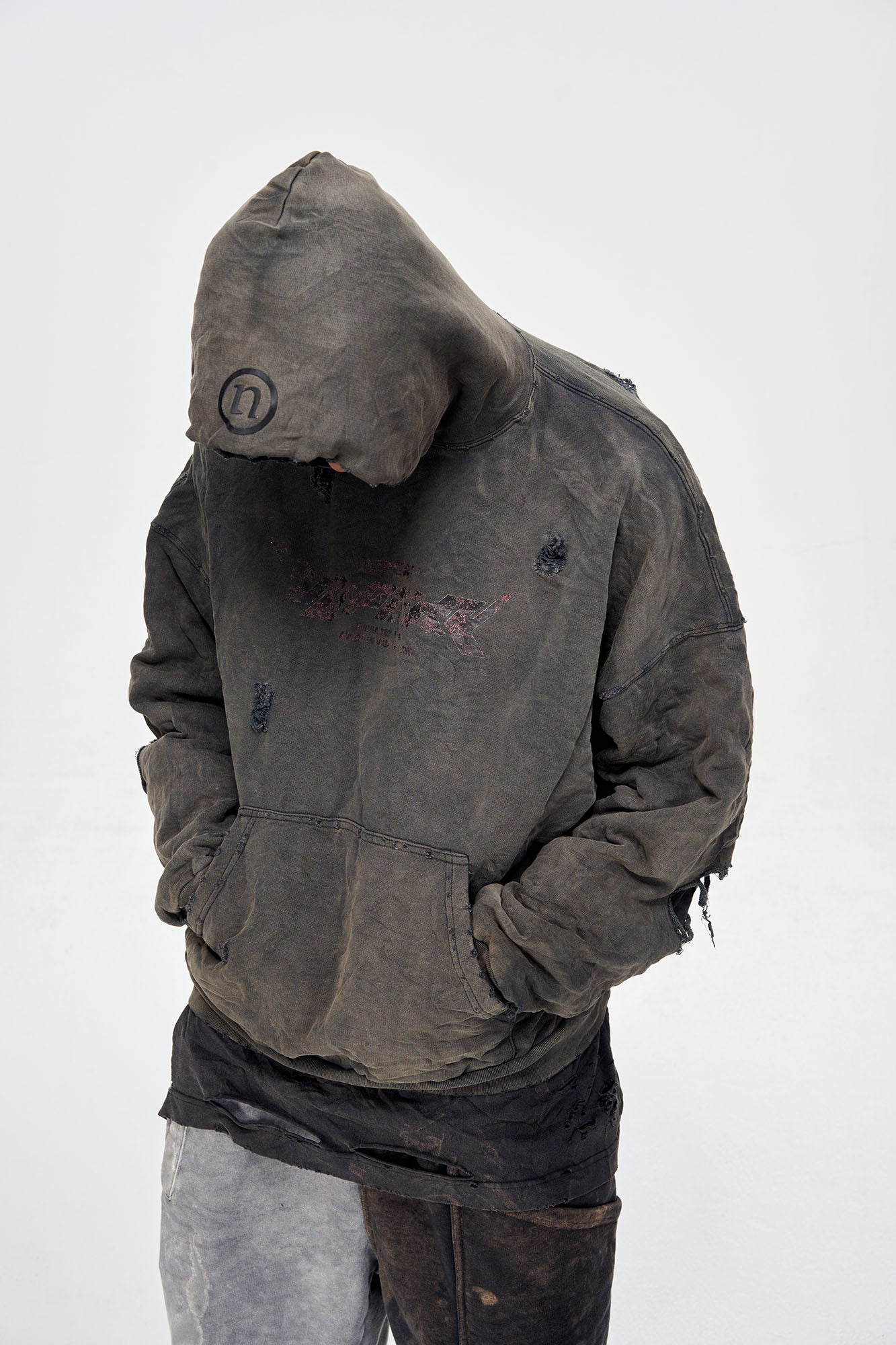 ULIPERY Dirty Fit Distressed Crinkled Hoodie Black