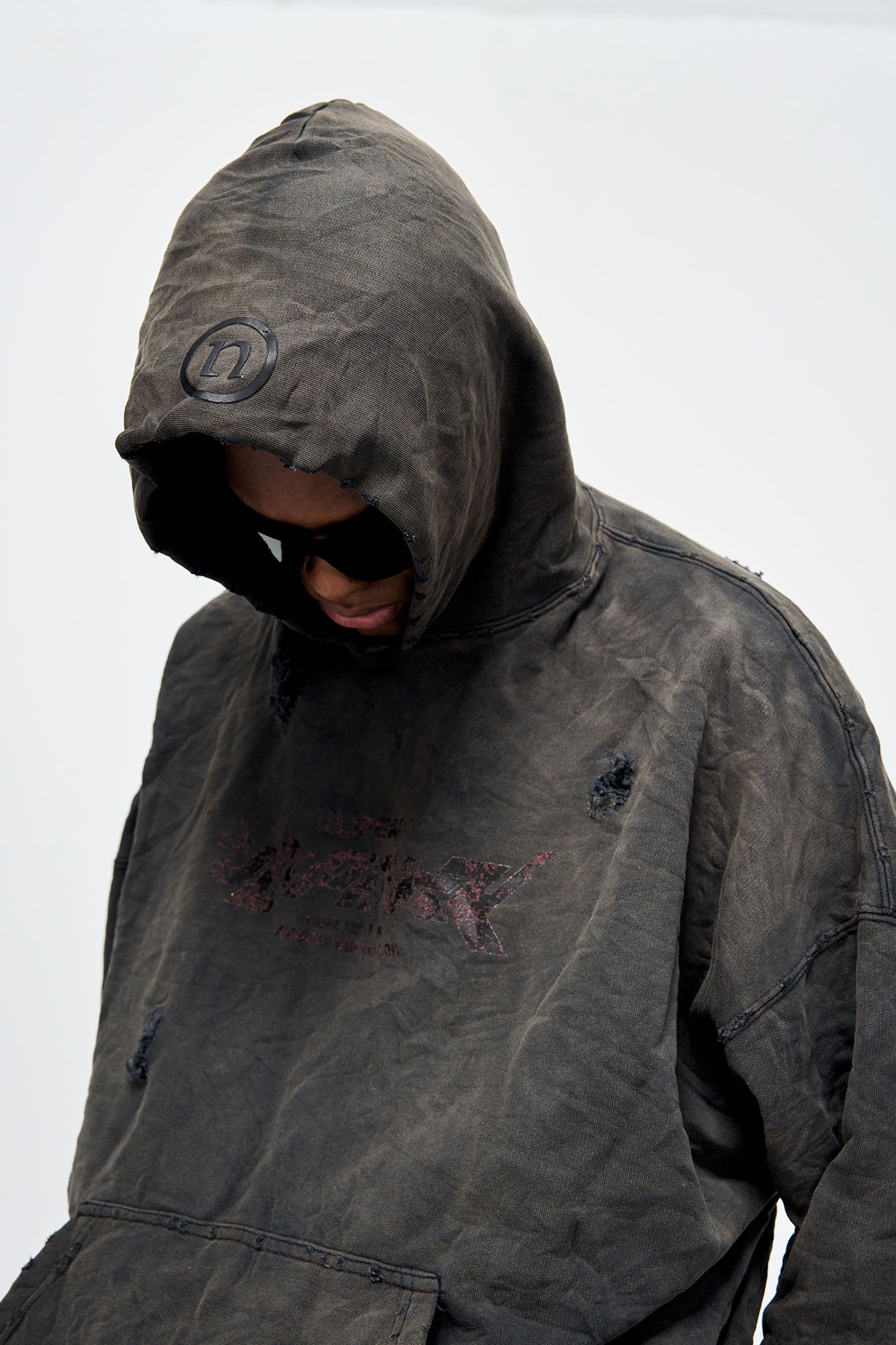 ULIPERY Dirty Fit Distressed Crinkled Hoodie Black