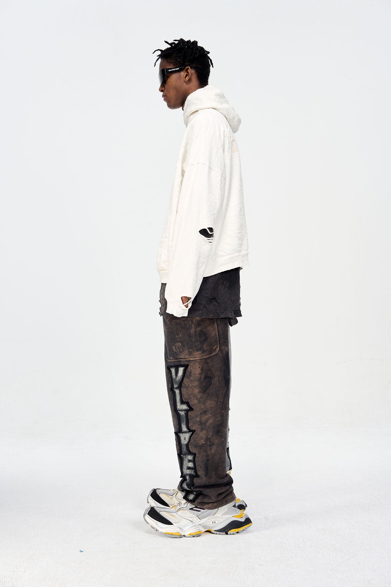 ULIPERY Dirty Fit Distressed Crinkled Hoodie White