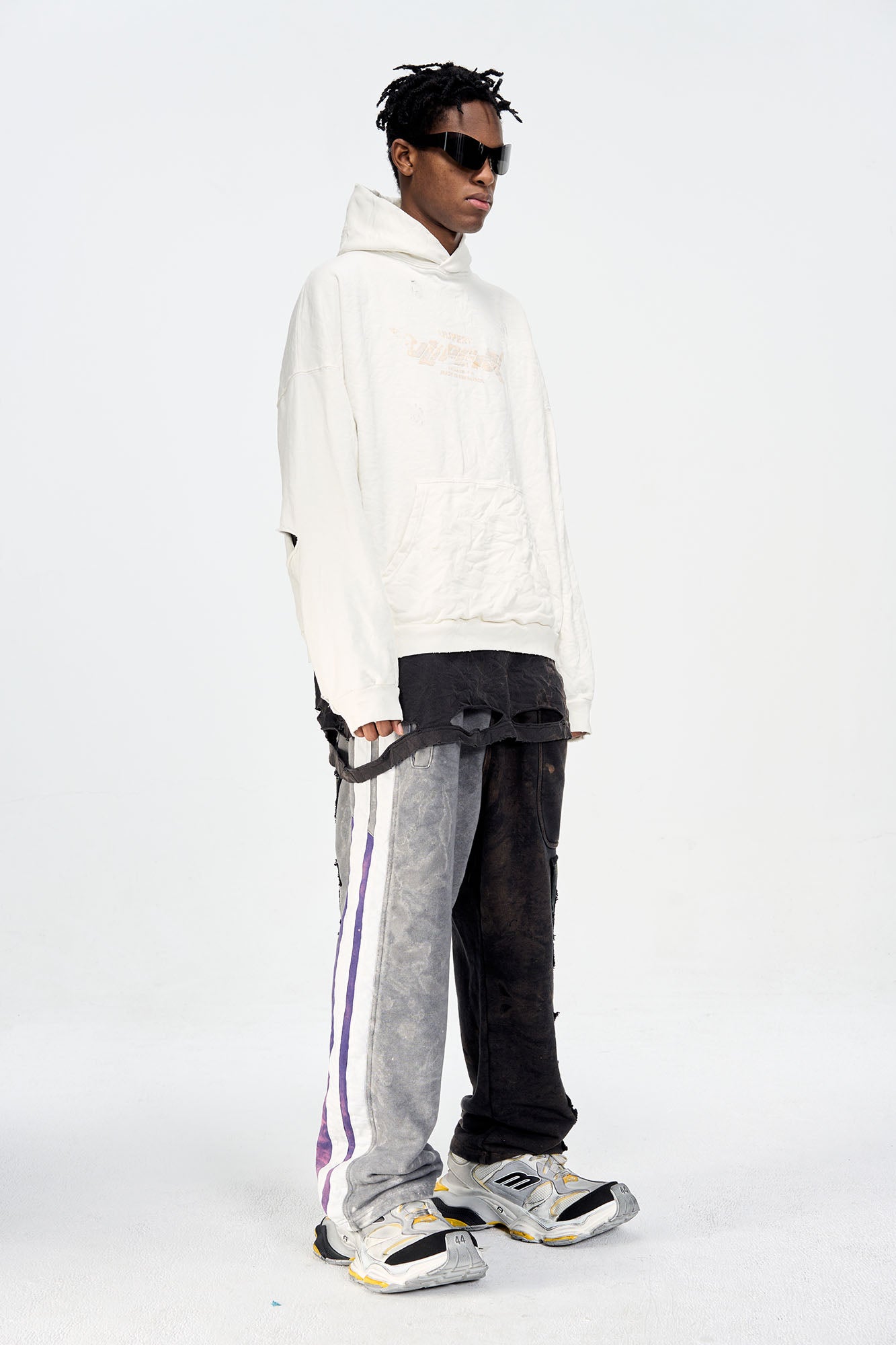 ULIPERY Dirty Fit Distressed Crinkled Hoodie White