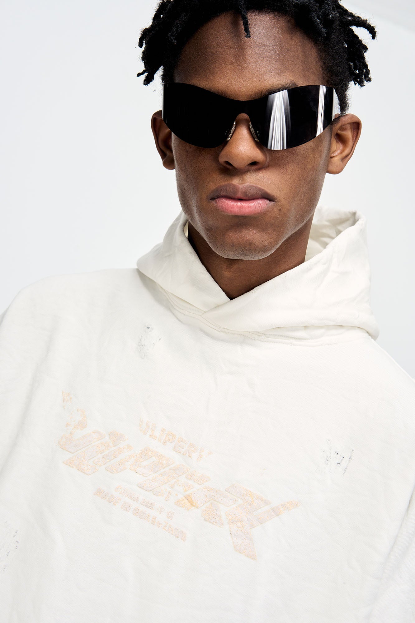 ULIPERY Dirty Fit Distressed Crinkled Hoodie White