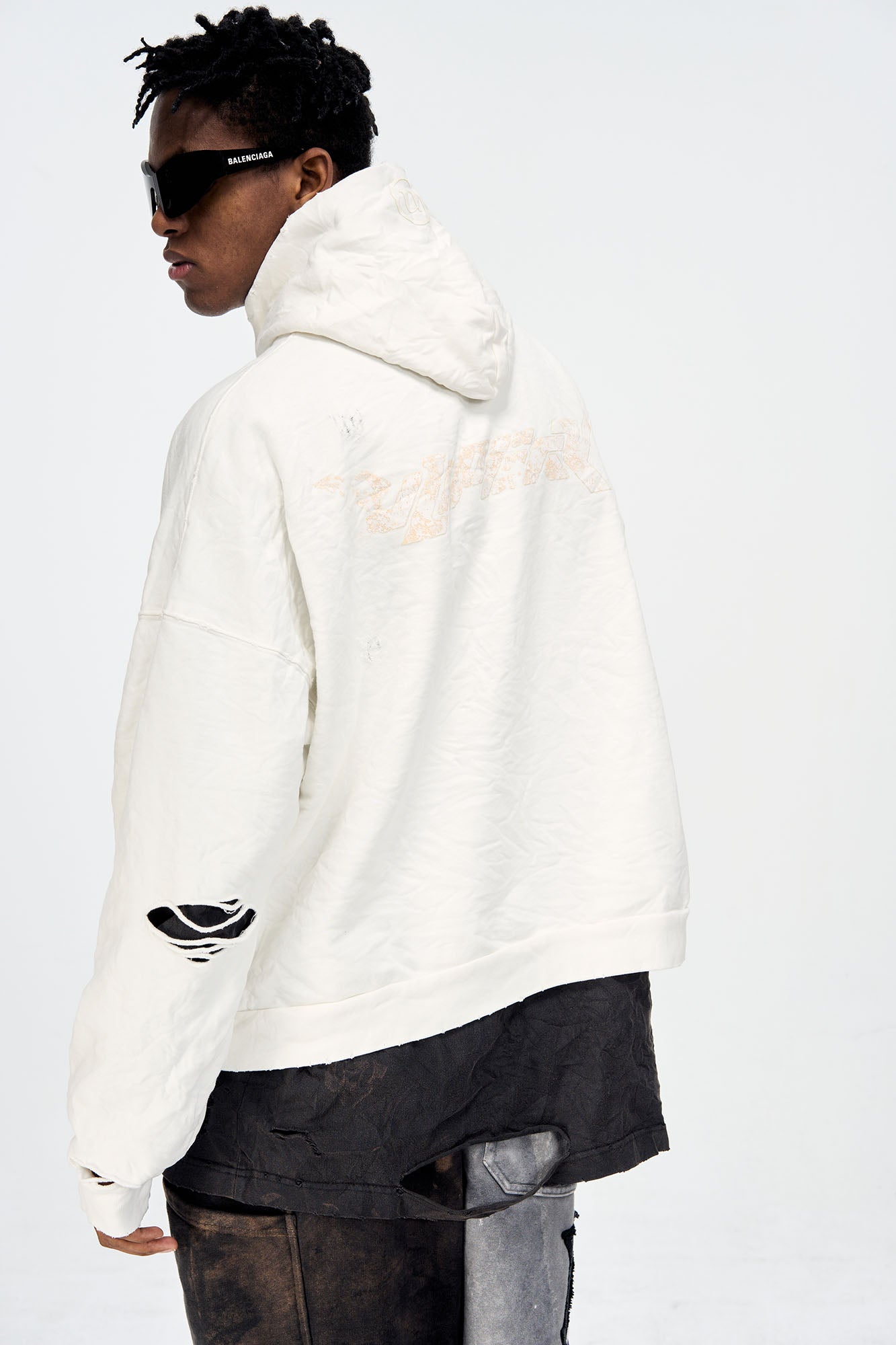 ULIPERY Dirty Fit Distressed Crinkled Hoodie White