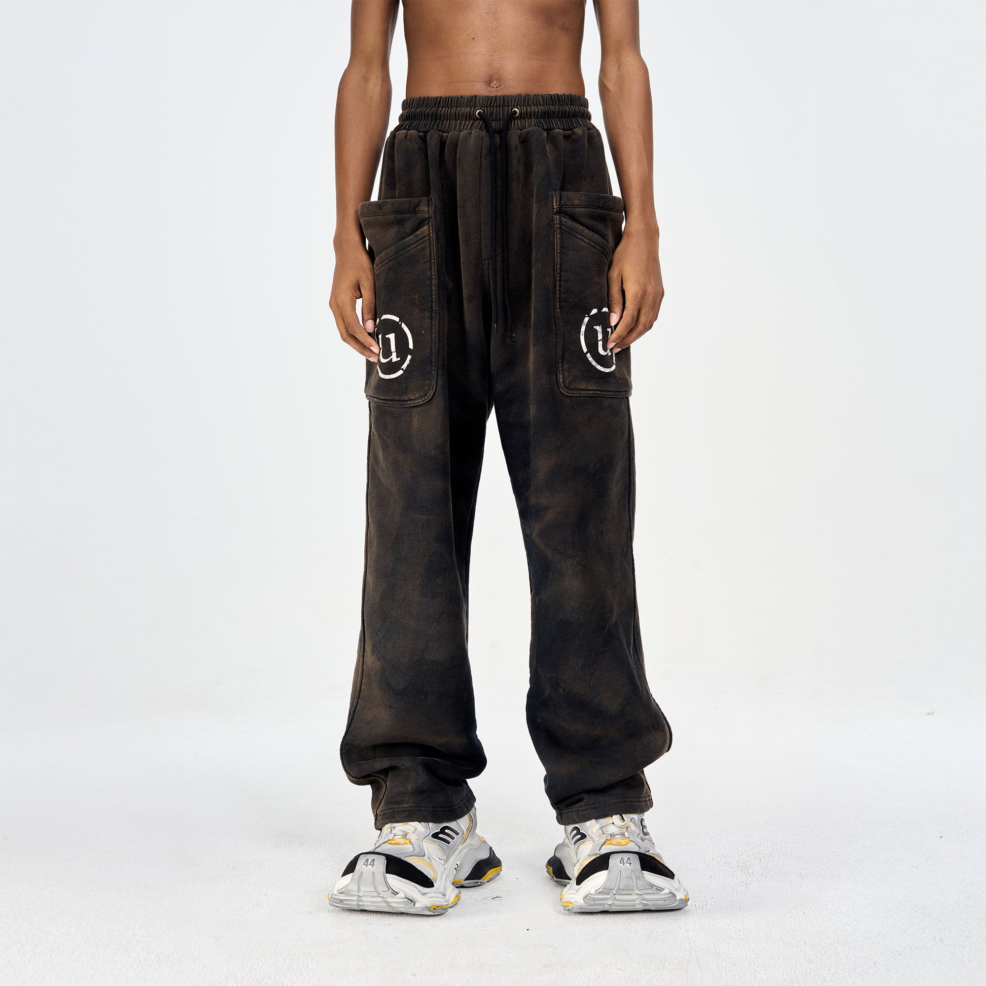ULIPERY LOGO Mud-Wash Frayed Sweatpants