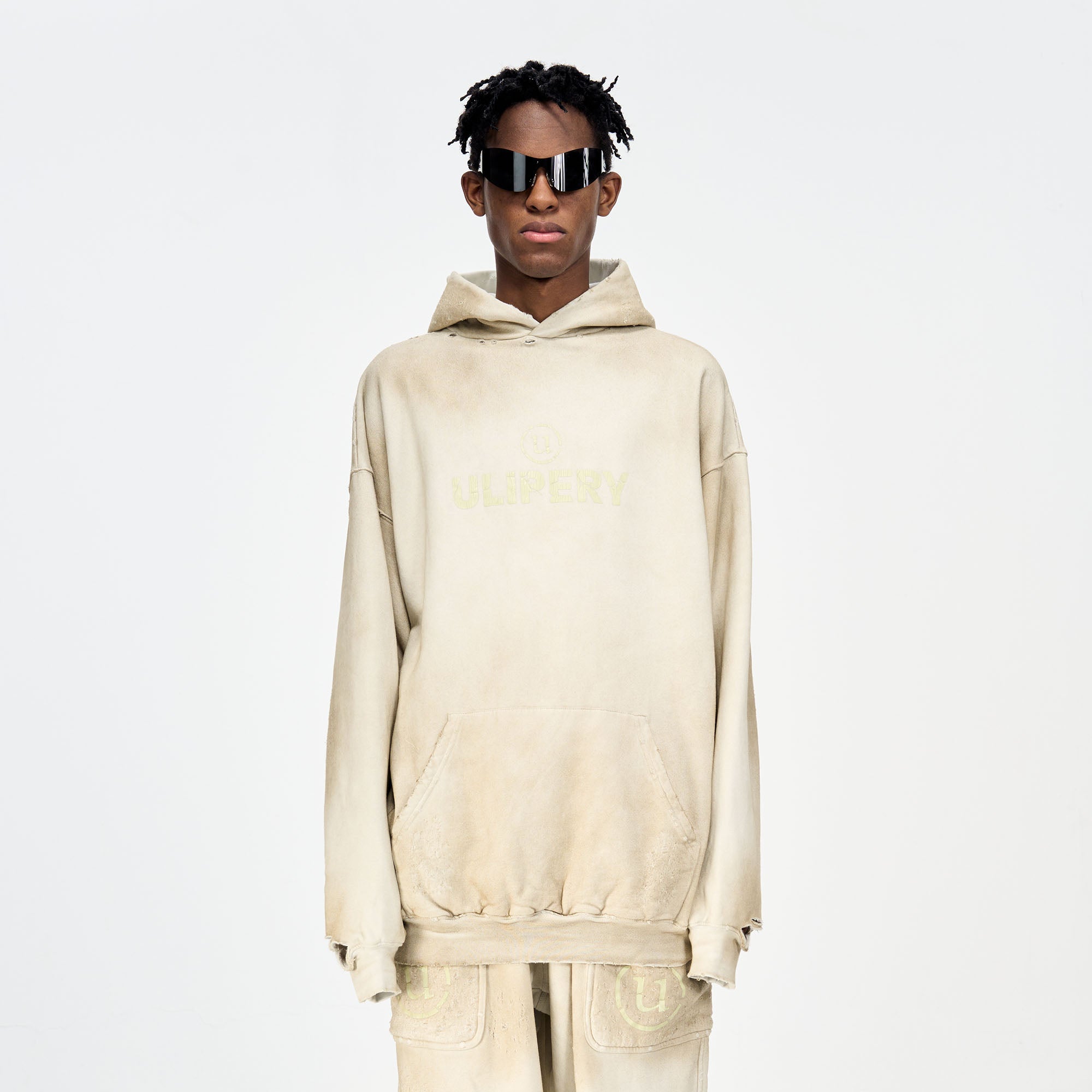 ULIPERY Dirty Fit Distressed Glow Oversized Hoodie