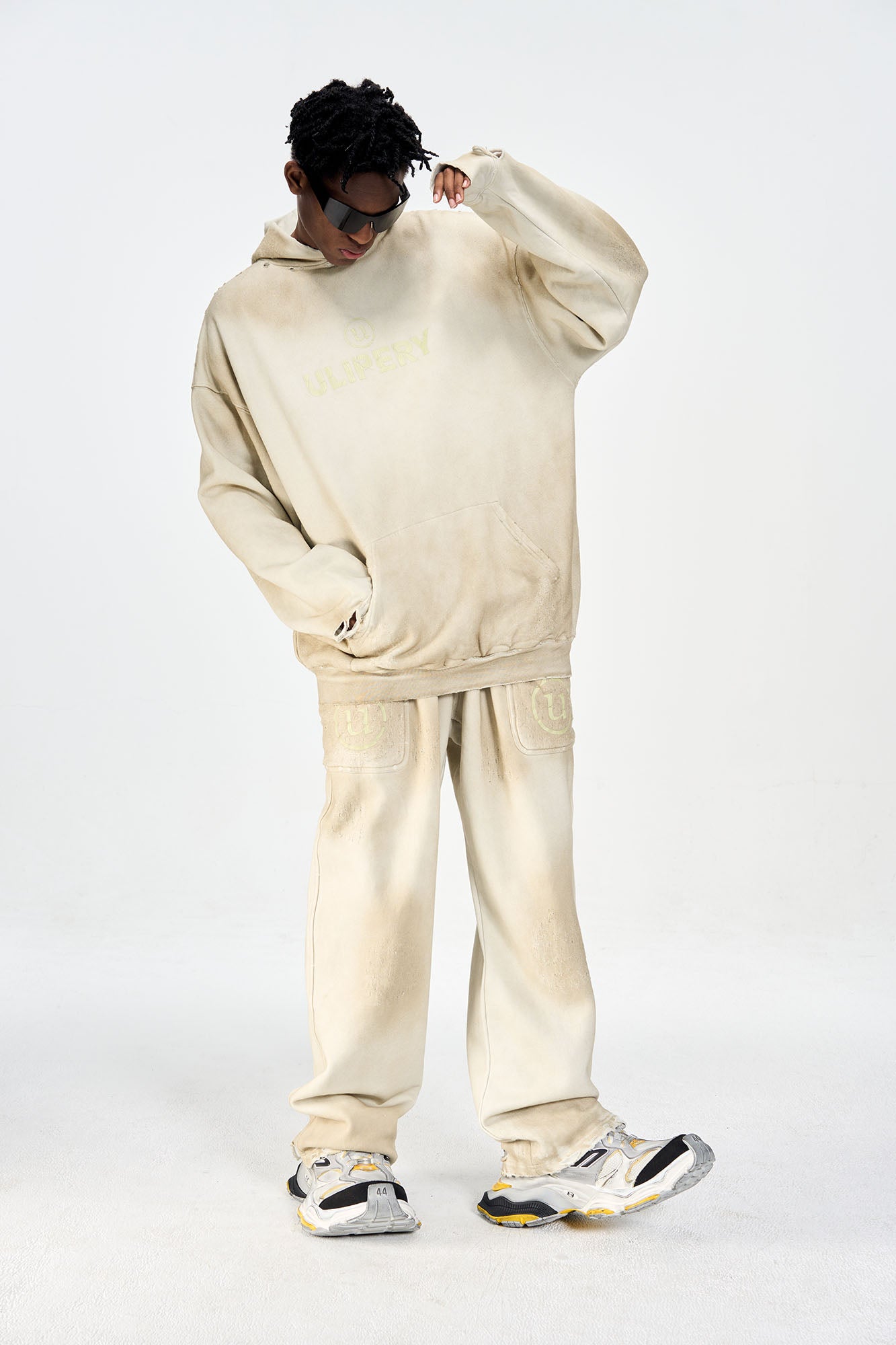 ULIPERY Dirty Fit Distressed Glow Oversized Hoodie
