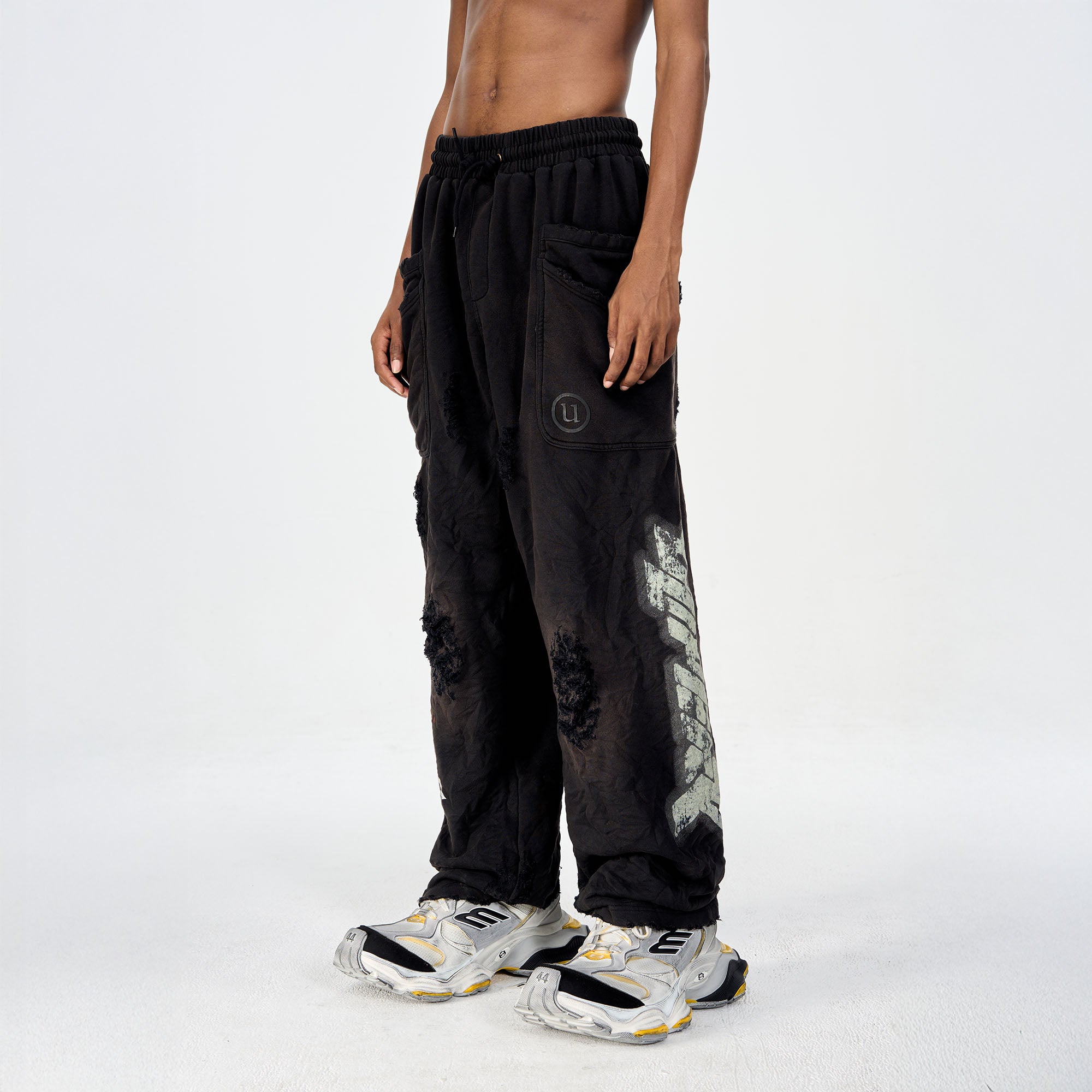 ULIPERY Distressed Glow Crinkled Sweatpants