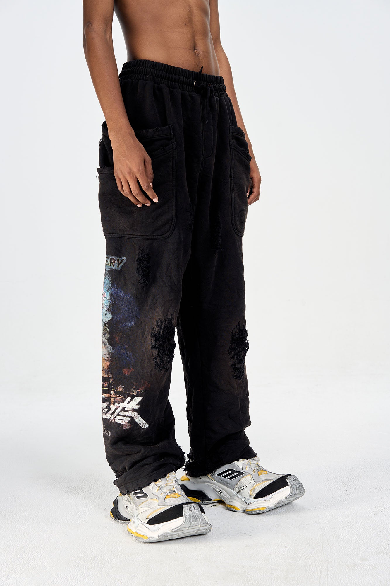 ULIPERY Distressed Glow Crinkled Sweatpants