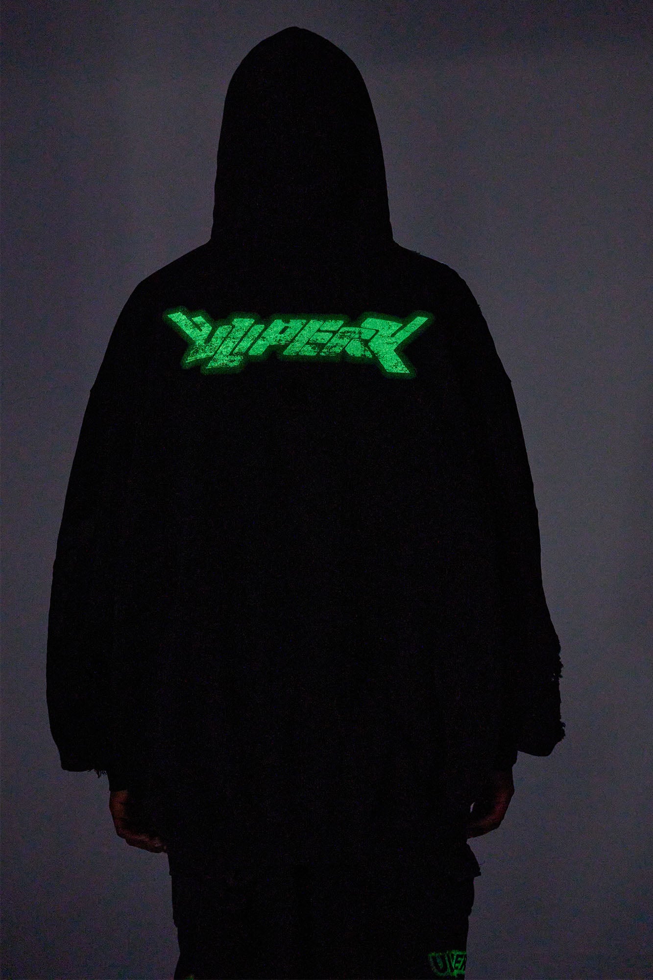 ULIPERY Distressed Glow Crinkled Hoodie