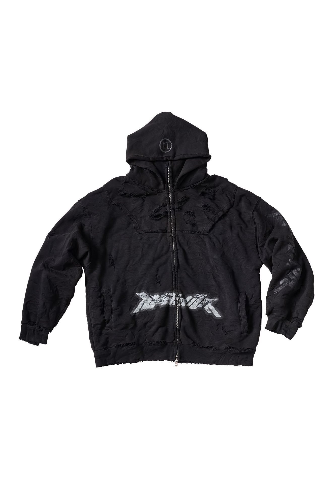 ULIPERY Distressed Glow Face-Cover Hooded Jacket