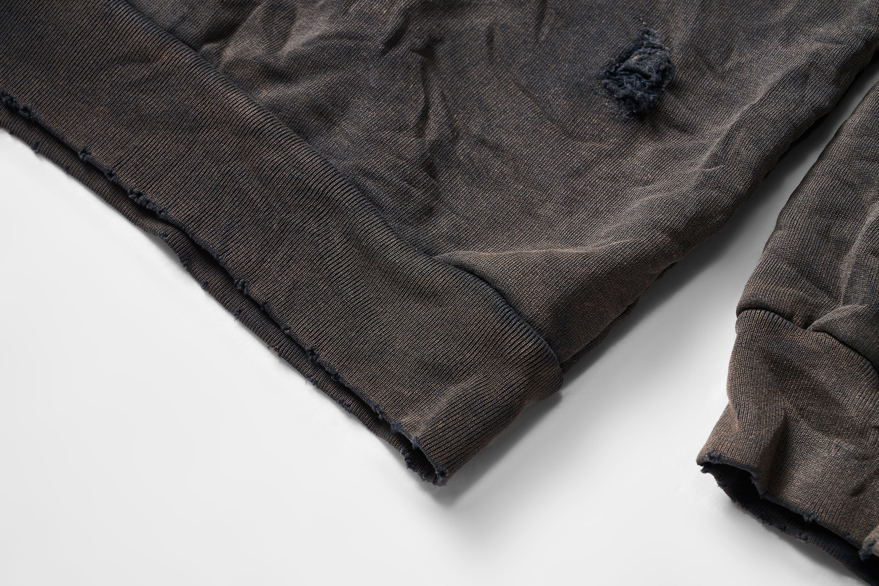 ULIPERY Dirty Fit Distressed Crinkled Hoodie Black