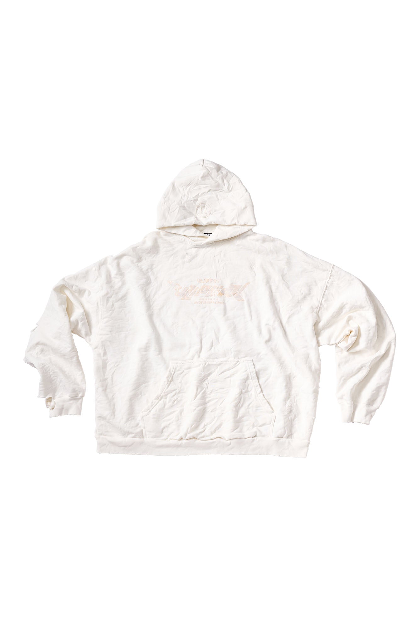ULIPERY Dirty Fit Distressed Crinkled Hoodie White