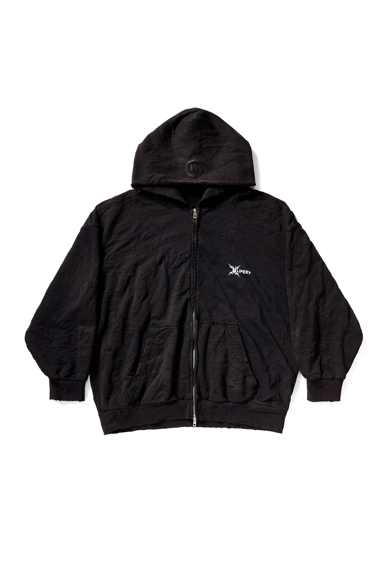 ULIPERY Distressed Crinkled Hooded Jacket