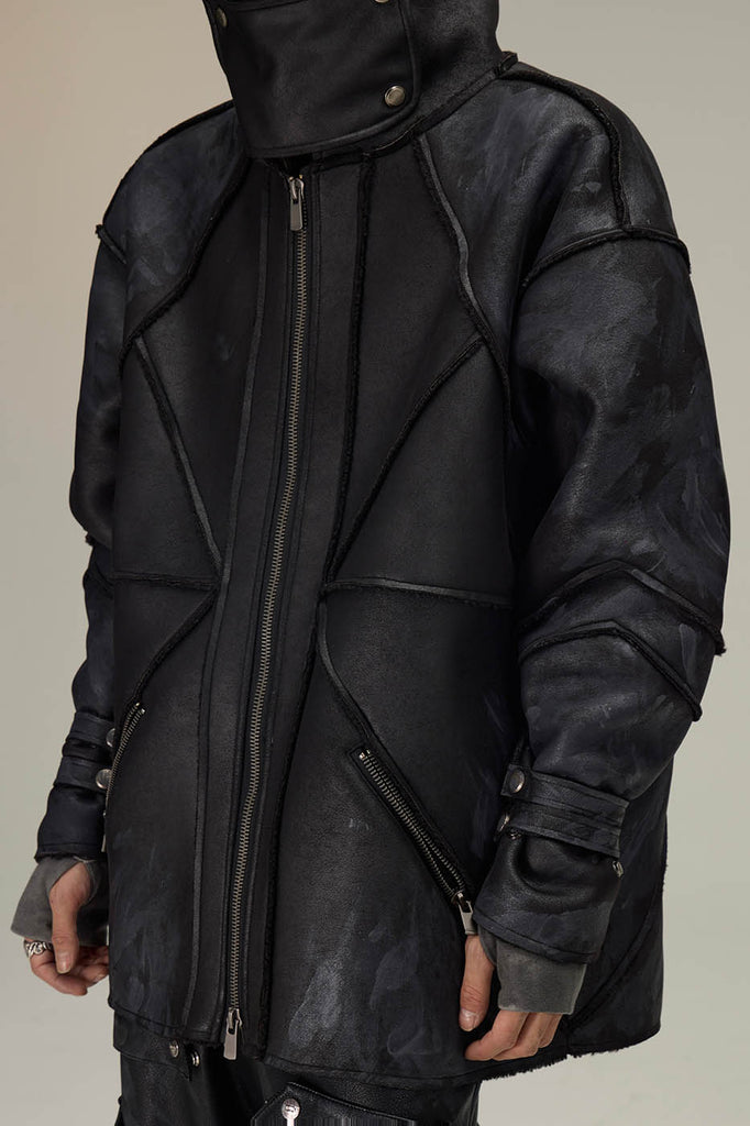 FLYERRER Geometric Paneled Faux Leather Jacket, premium urban and streetwear designers apparel on PROJECTISR.com, FLYERRER