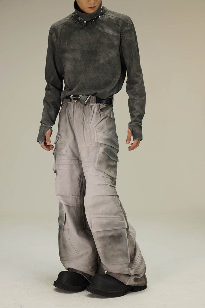 FLYERRER Multi-Pocket Pleated Faded Cargo Pants, premium urban and streetwear designers apparel on PROJECTISR.com, FLYERRER