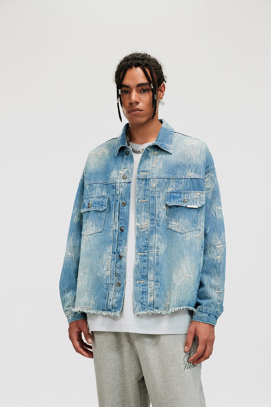 BONELESS Raw-Edge Washed Denim Jacket, premium urban and streetwear designers apparel on PROJECTISR.com, BONELESS