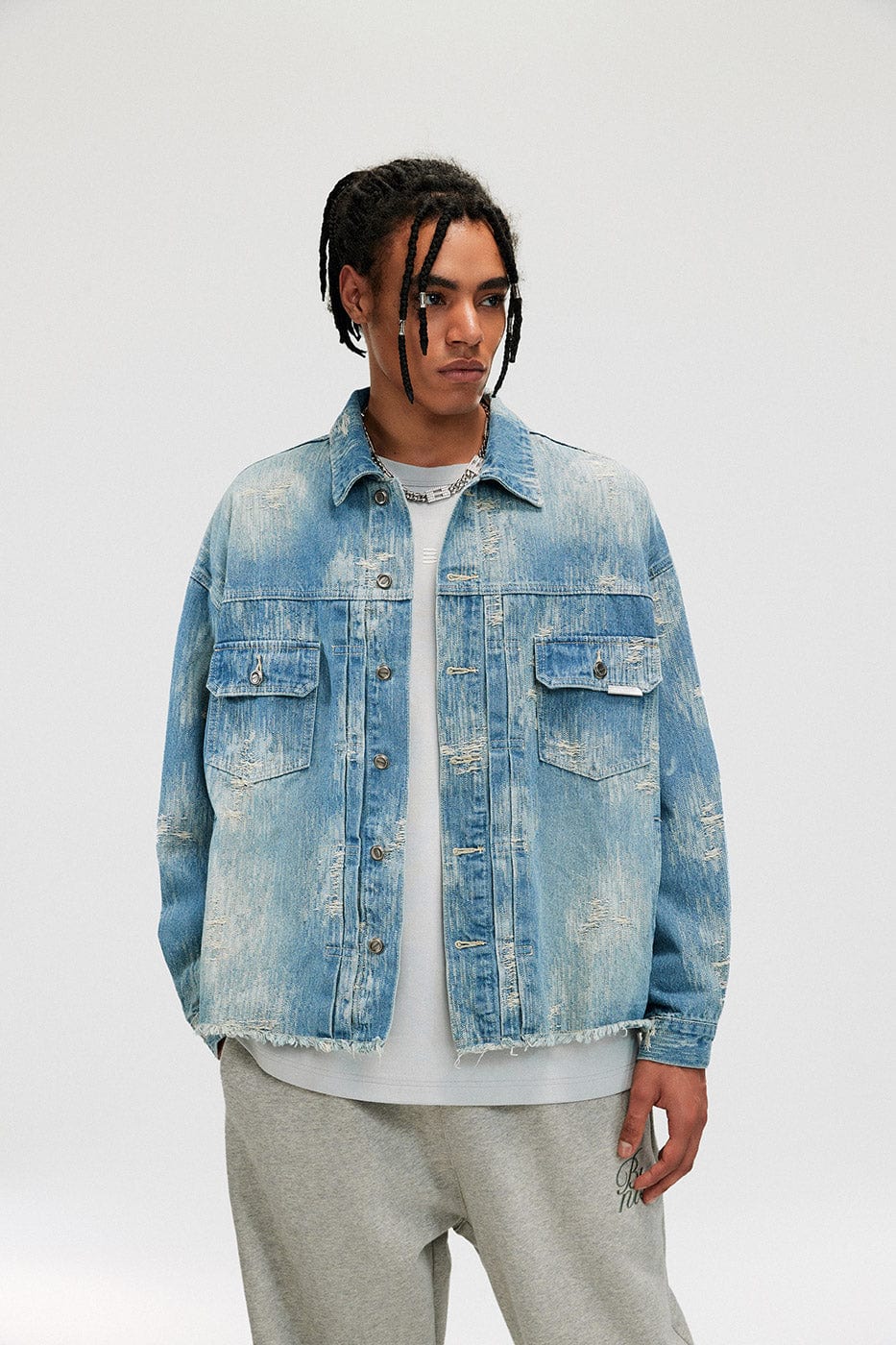 BONELESS Raw-Edge Washed Denim Jacket, premium urban and streetwear designers apparel on PROJECTISR.com, BONELESS