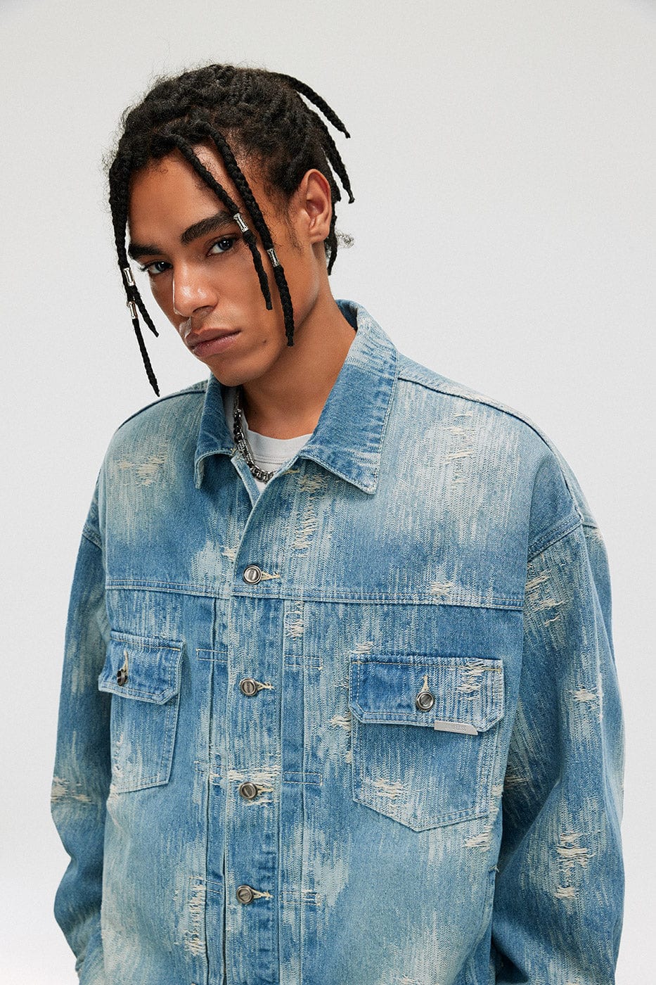 BONELESS Raw-Edge Washed Denim Jacket, premium urban and streetwear designers apparel on PROJECTISR.com, BONELESS