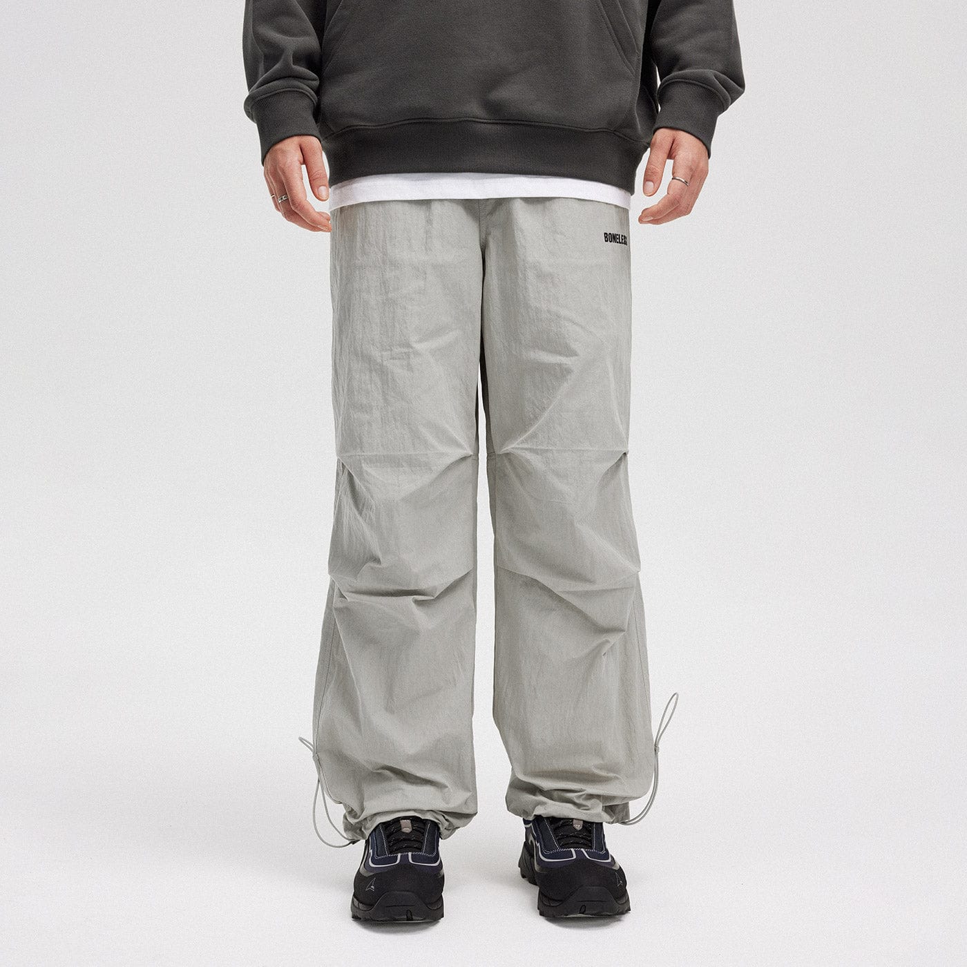 BONELESS Crinkled Drawstring Logo Pants, premium urban and streetwear designers apparel on PROJECTISR.com, BONELESS