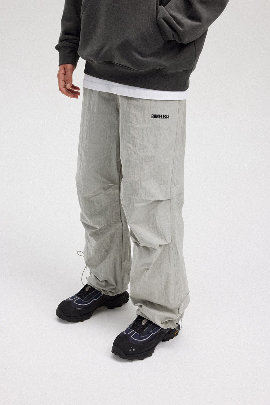 BONELESS Crinkled Drawstring Logo Pants, premium urban and streetwear designers apparel on PROJECTISR.com, BONELESS