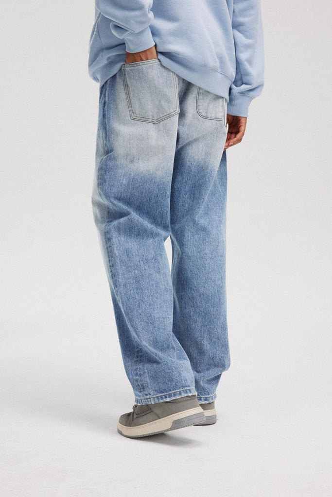 BONELESS Classic Blue Gradient Wash Straight Jeans, premium urban and streetwear designers apparel on PROJECTISR.com, BONELESS