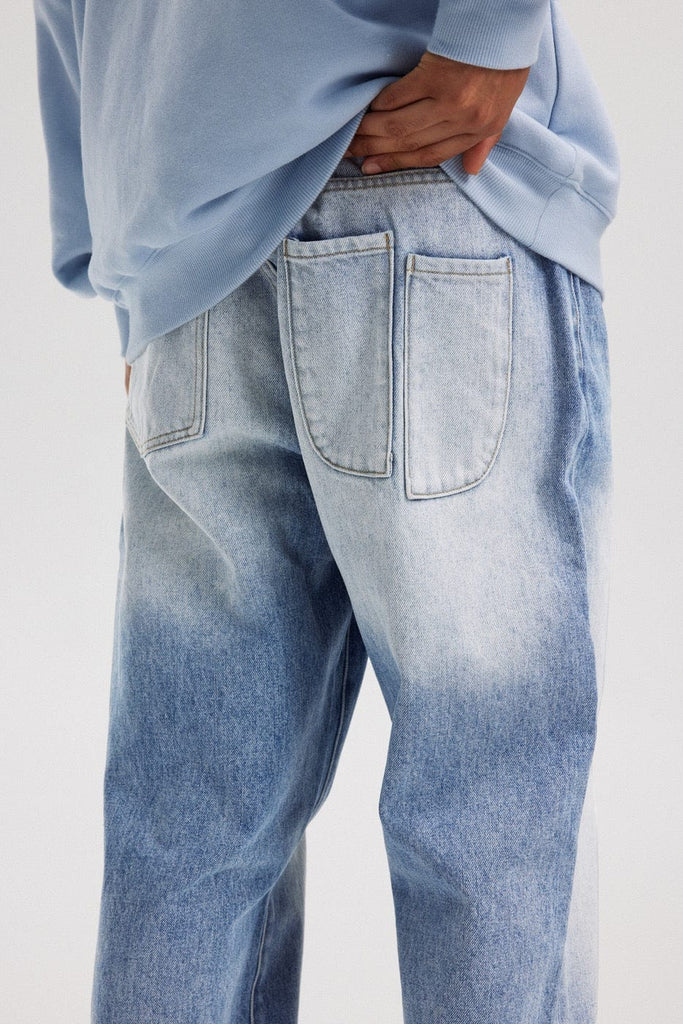 BONELESS Classic Blue Gradient Wash Straight Jeans, premium urban and streetwear designers apparel on PROJECTISR.com, BONELESS