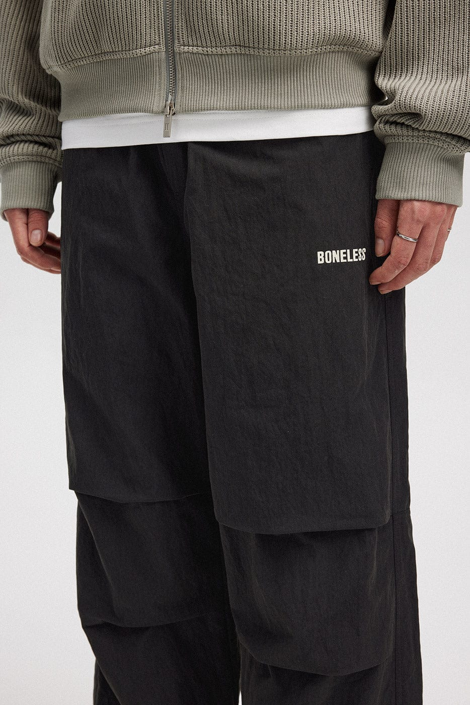 BONELESS Crinkled Drawstring Logo Pants, premium urban and streetwear designers apparel on PROJECTISR.com, BONELESS