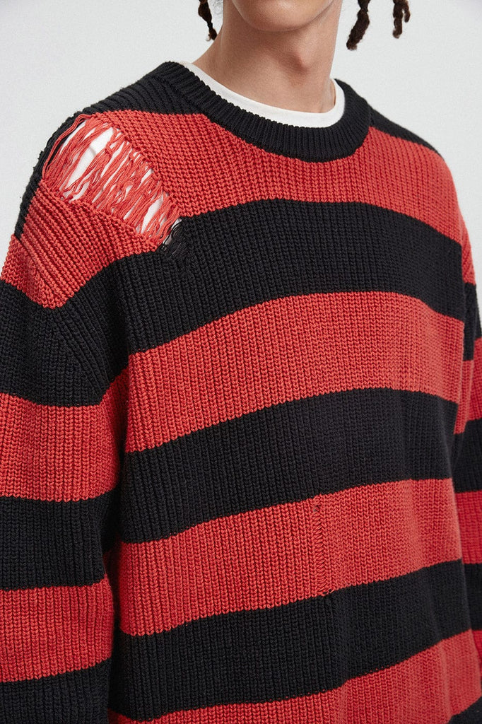 BONELESS Ripped Contrasted Stripes Sweater, premium urban and streetwear designers apparel on PROJECTISR.com, BONELESS