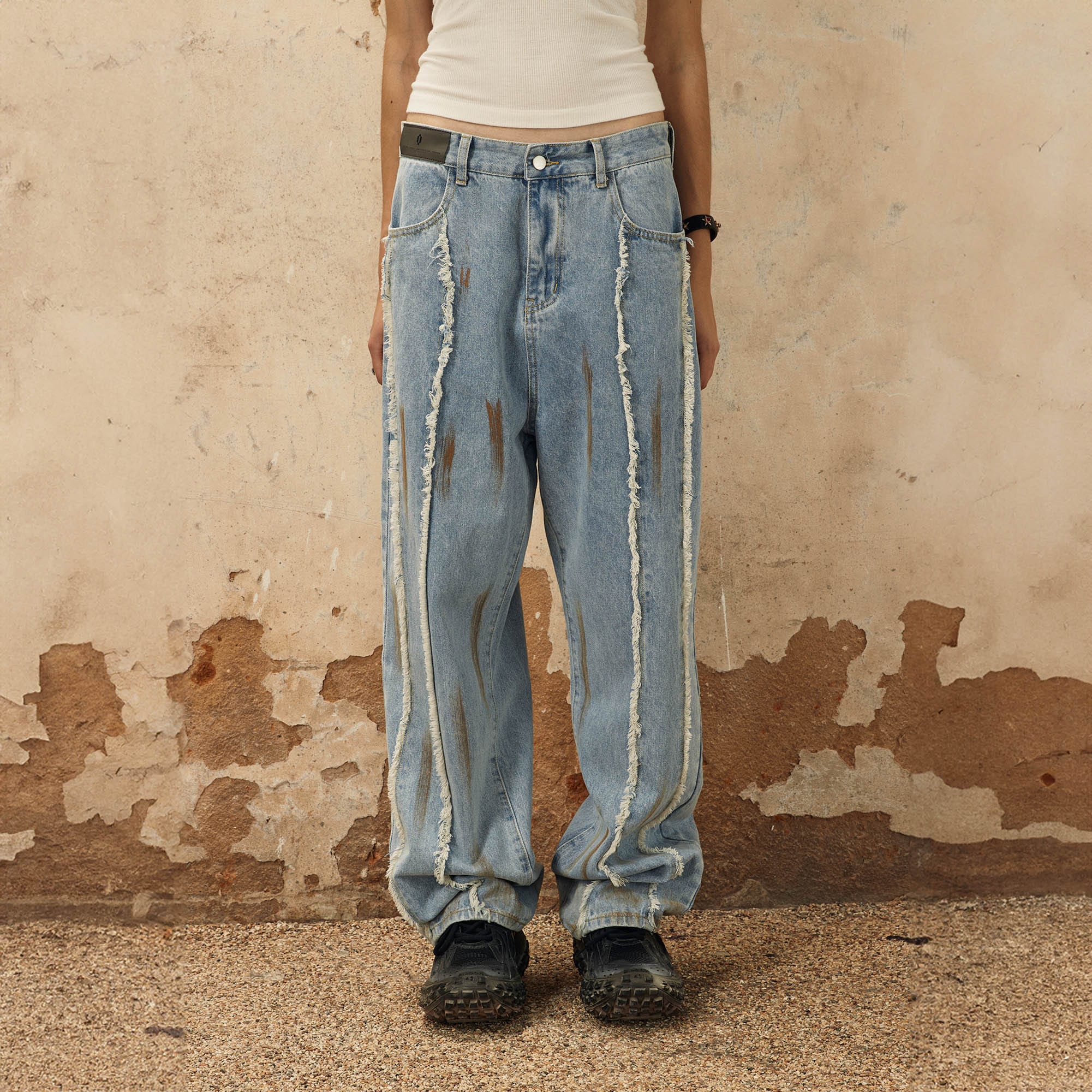 OVDY Frayed Paneled Jeans