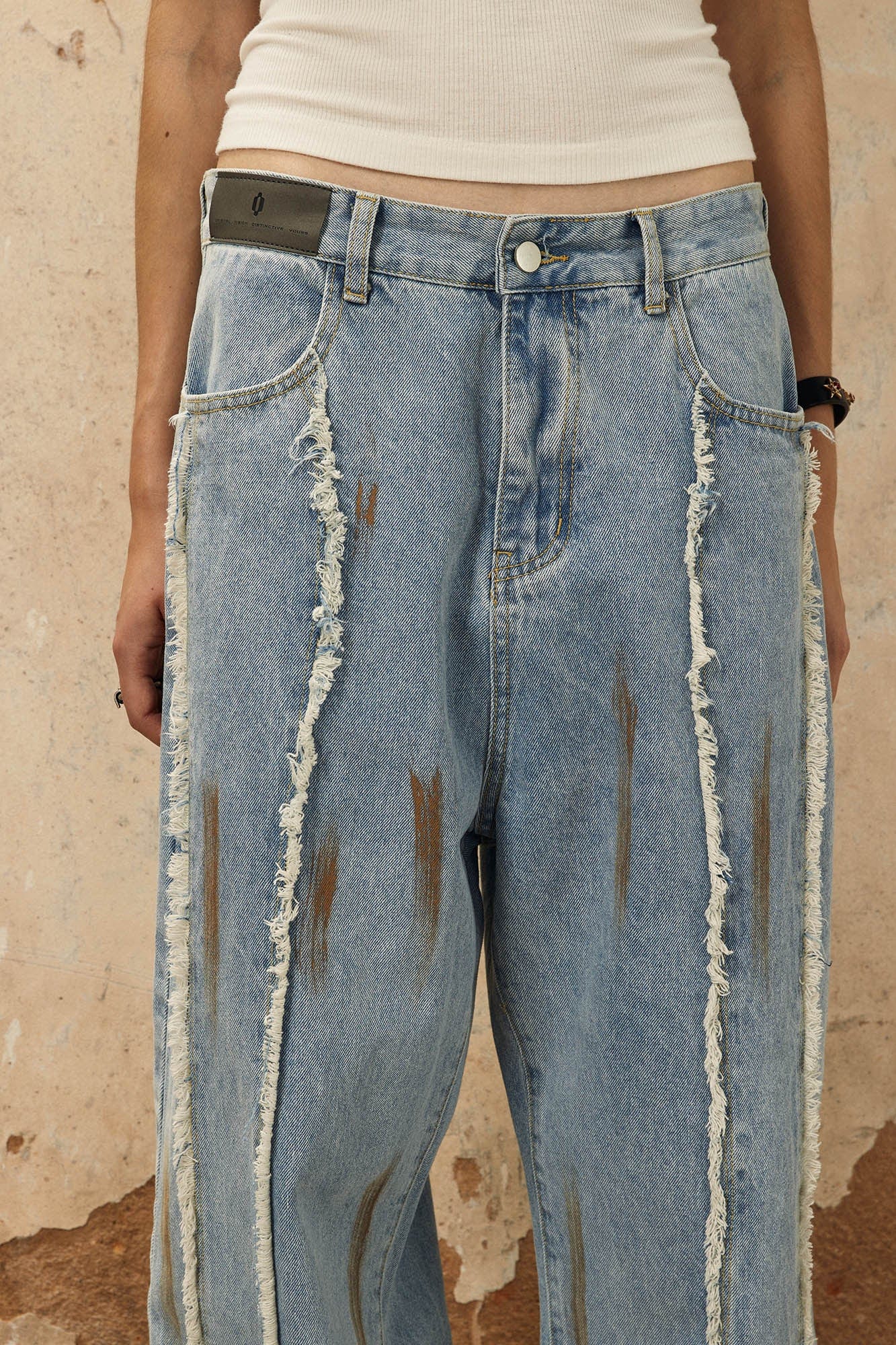 OVDY Frayed Paneled Jeans