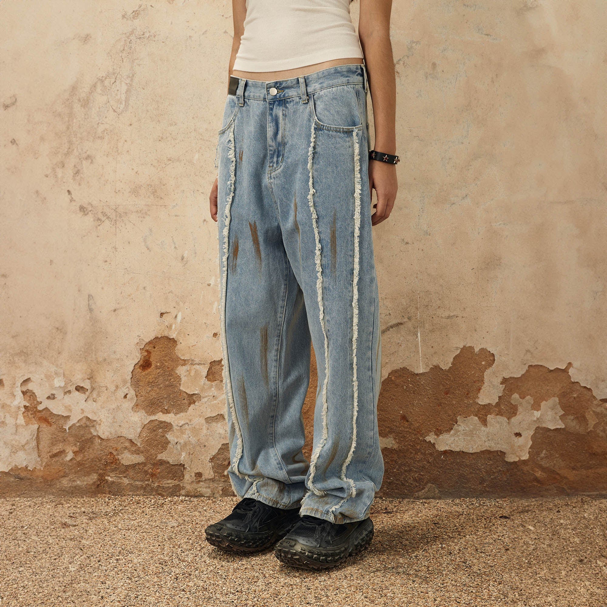 OVDY Frayed Paneled Jeans