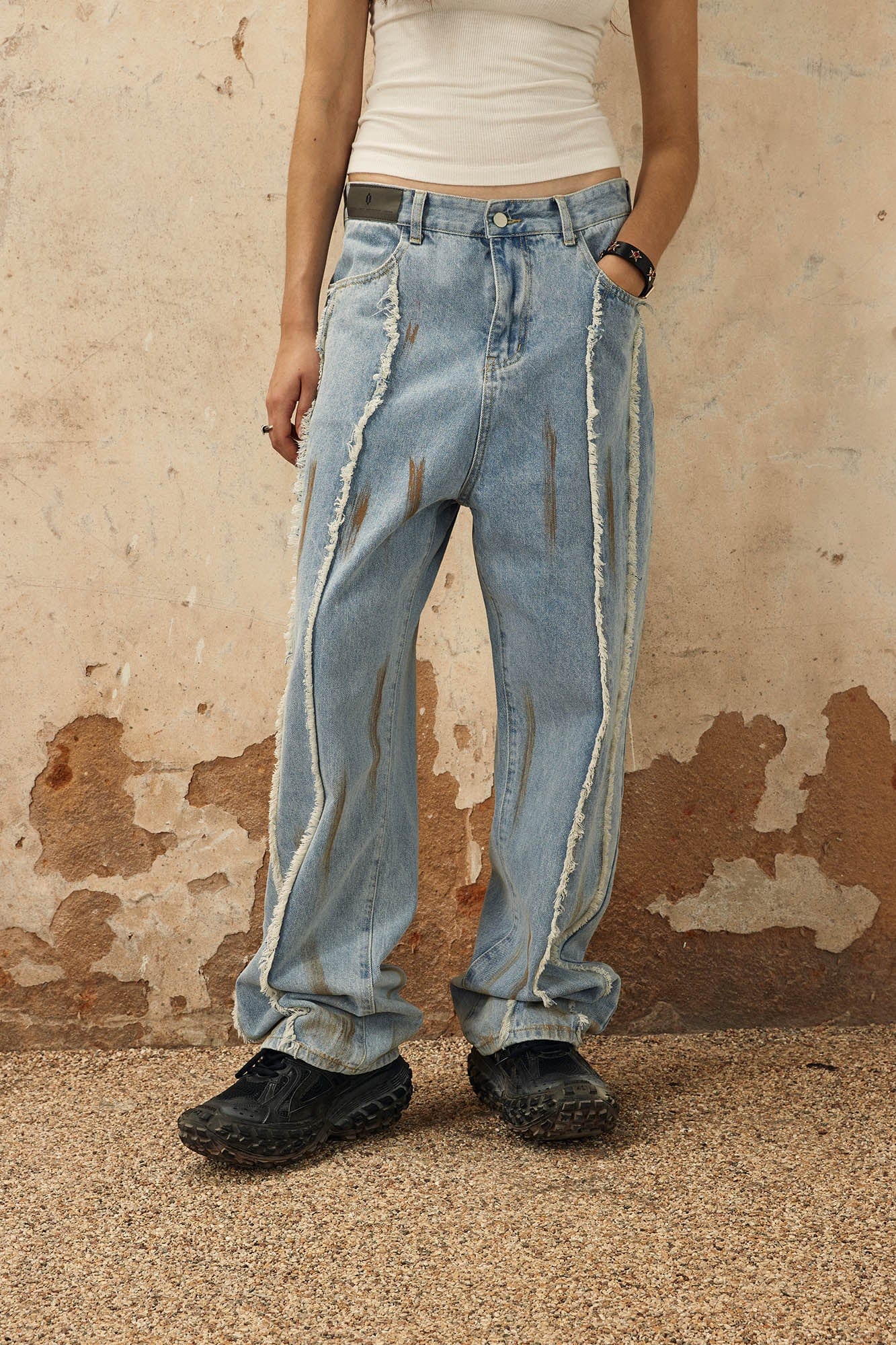 OVDY Frayed Paneled Jeans