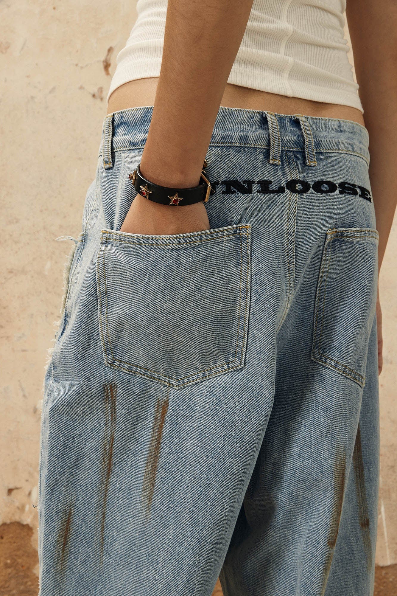 OVDY Frayed Paneled Jeans