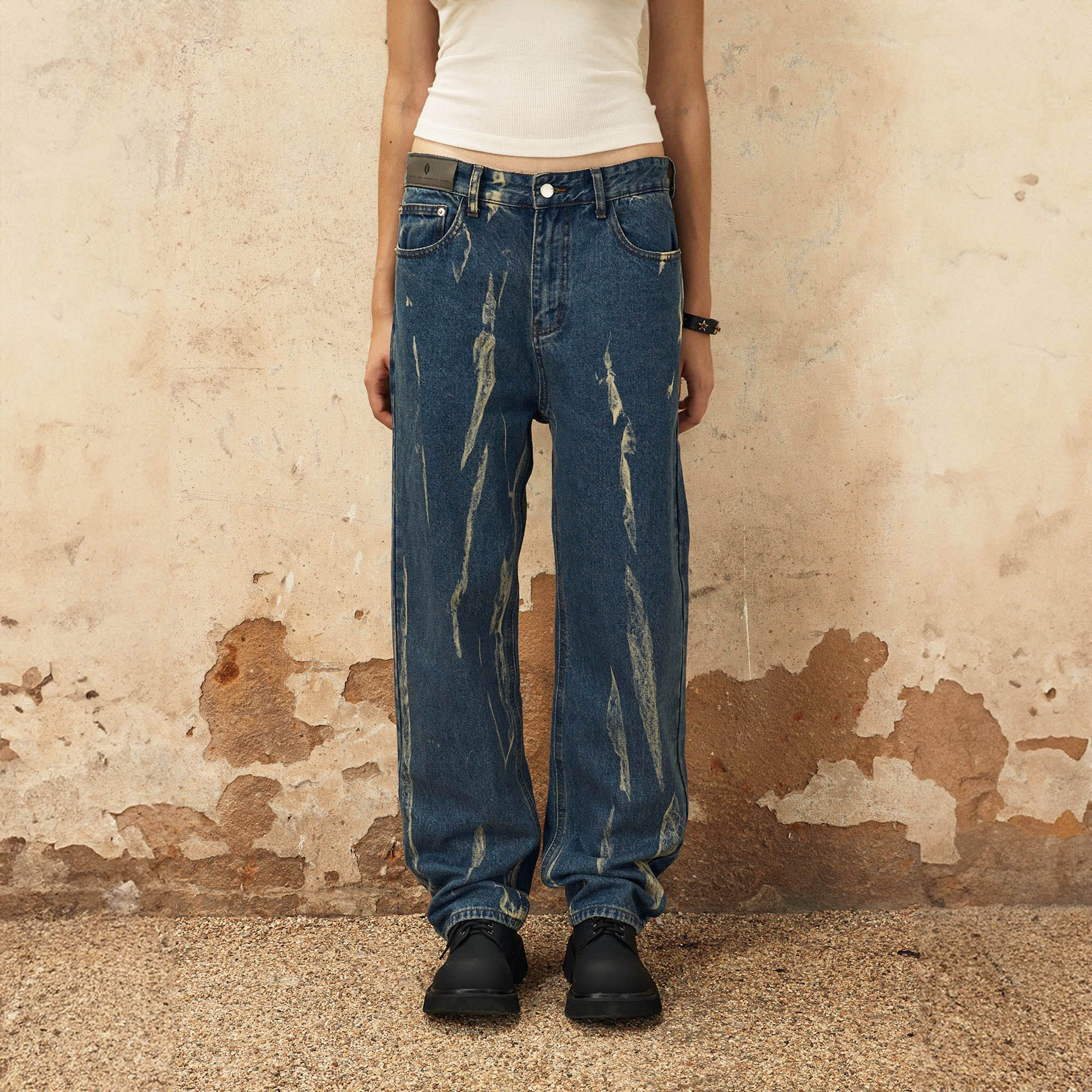 OVDY Retro Striped Straight-Leg Jeans