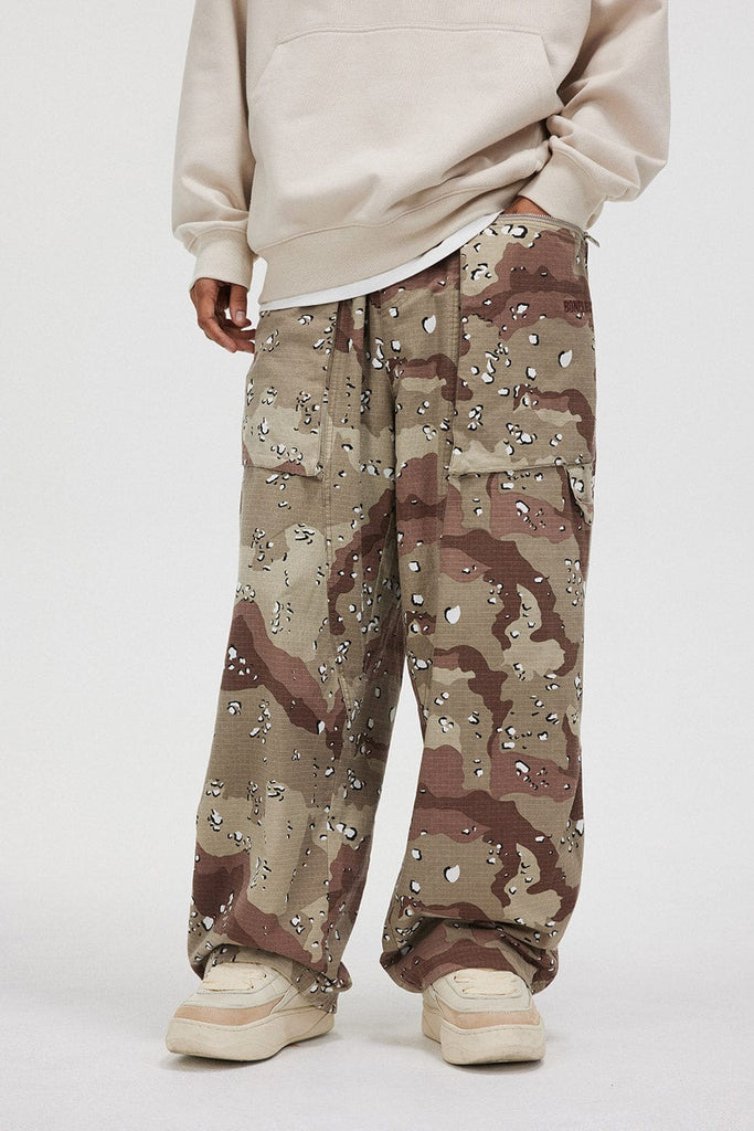 BONELESS Zipper Pockets Camouflage Straight Pants, premium urban and streetwear designers apparel on PROJECTISR.com, BONELESS
