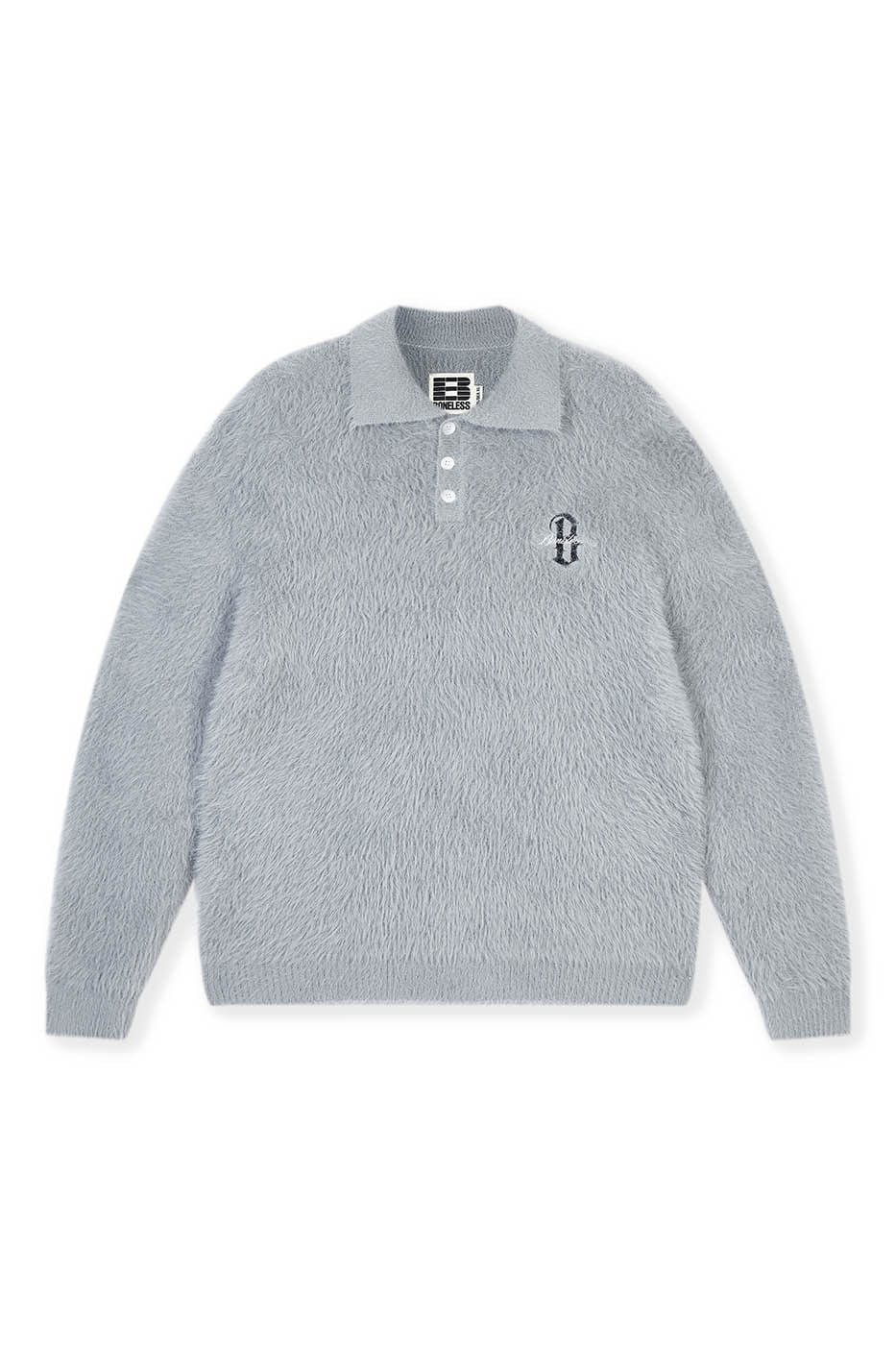 BONELESS Mohair Embroidered Logo Polo Sweater, premium urban and streetwear designers apparel on PROJECTISR.com, BONELESS