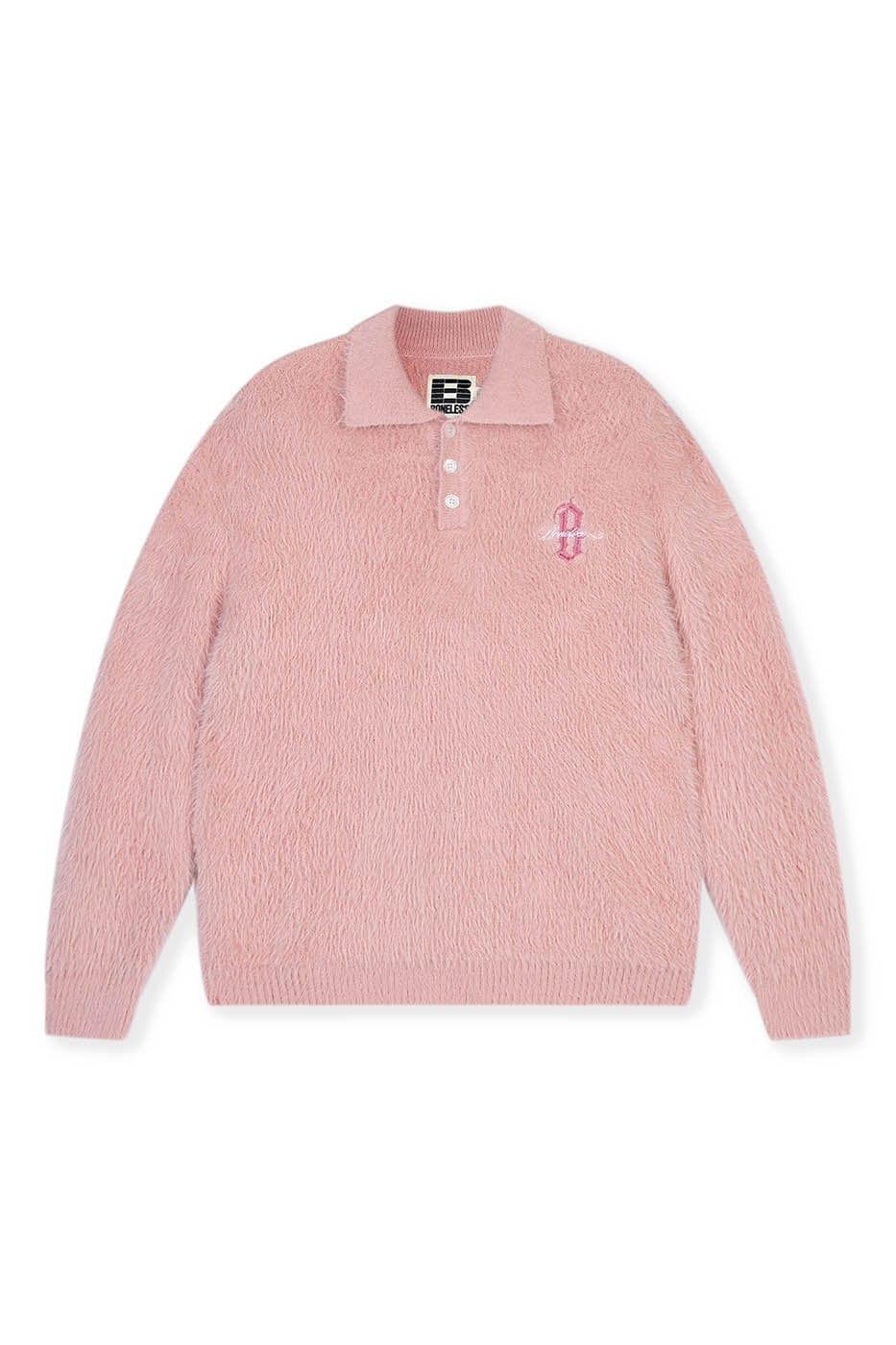 BONELESS Mohair Embroidered Logo Polo Sweater, premium urban and streetwear designers apparel on PROJECTISR.com, BONELESS
