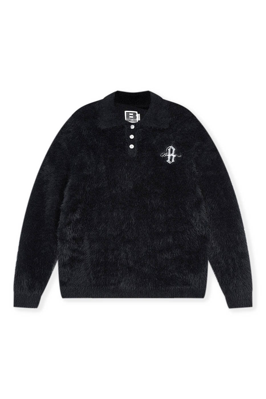 BONELESS Mohair Embroidered Logo Polo Sweater, premium urban and streetwear designers apparel on PROJECTISR.com, BONELESS
