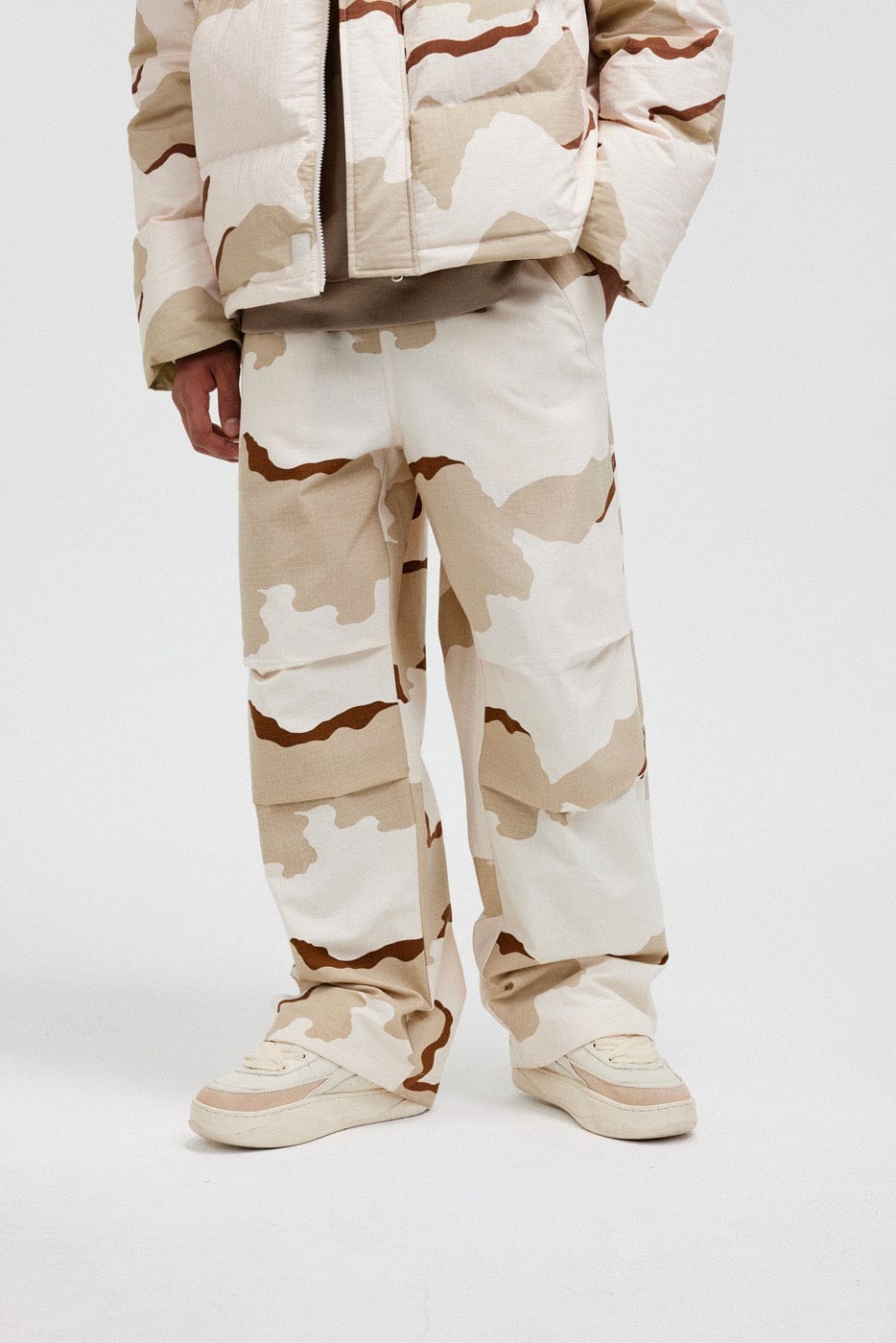 BONELESS Camouflage Crinkled Straight Pants, premium urban and streetwear designers apparel on PROJECTISR.com, BONELESS