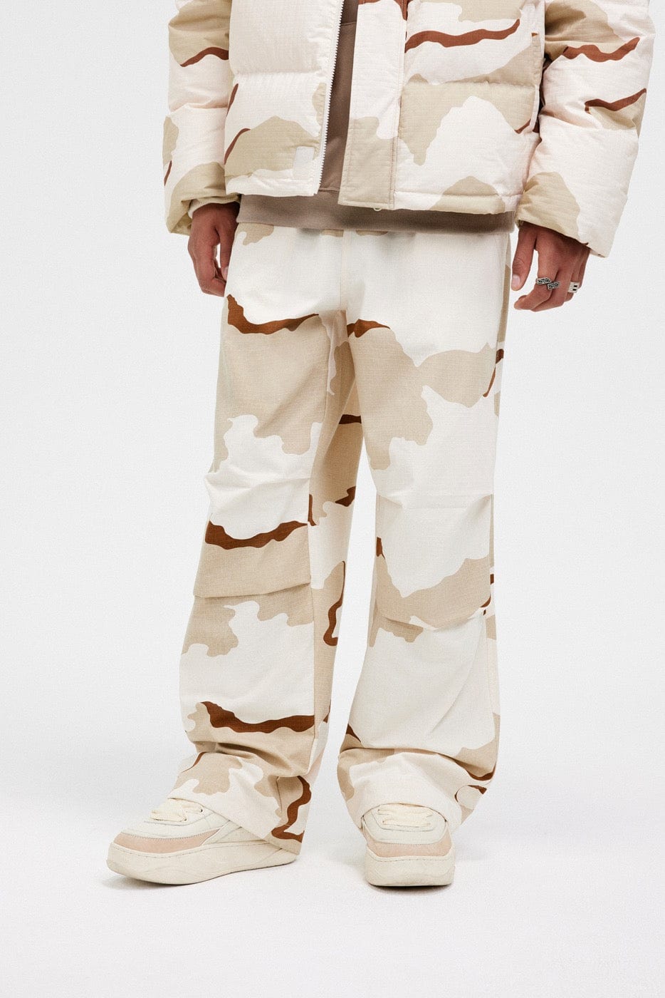 BONELESS Camouflage Crinkled Straight Pants, premium urban and streetwear designers apparel on PROJECTISR.com, BONELESS