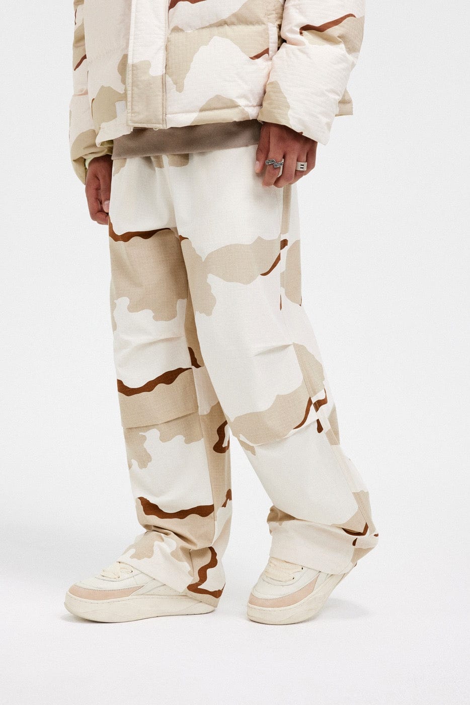 BONELESS Camouflage Crinkled Straight Pants, premium urban and streetwear designers apparel on PROJECTISR.com, BONELESS