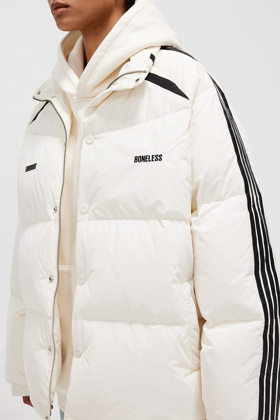 BONELESS Side Stripes Down Jacket, premium urban and streetwear designers apparel on PROJECTISR.com, BONELESS