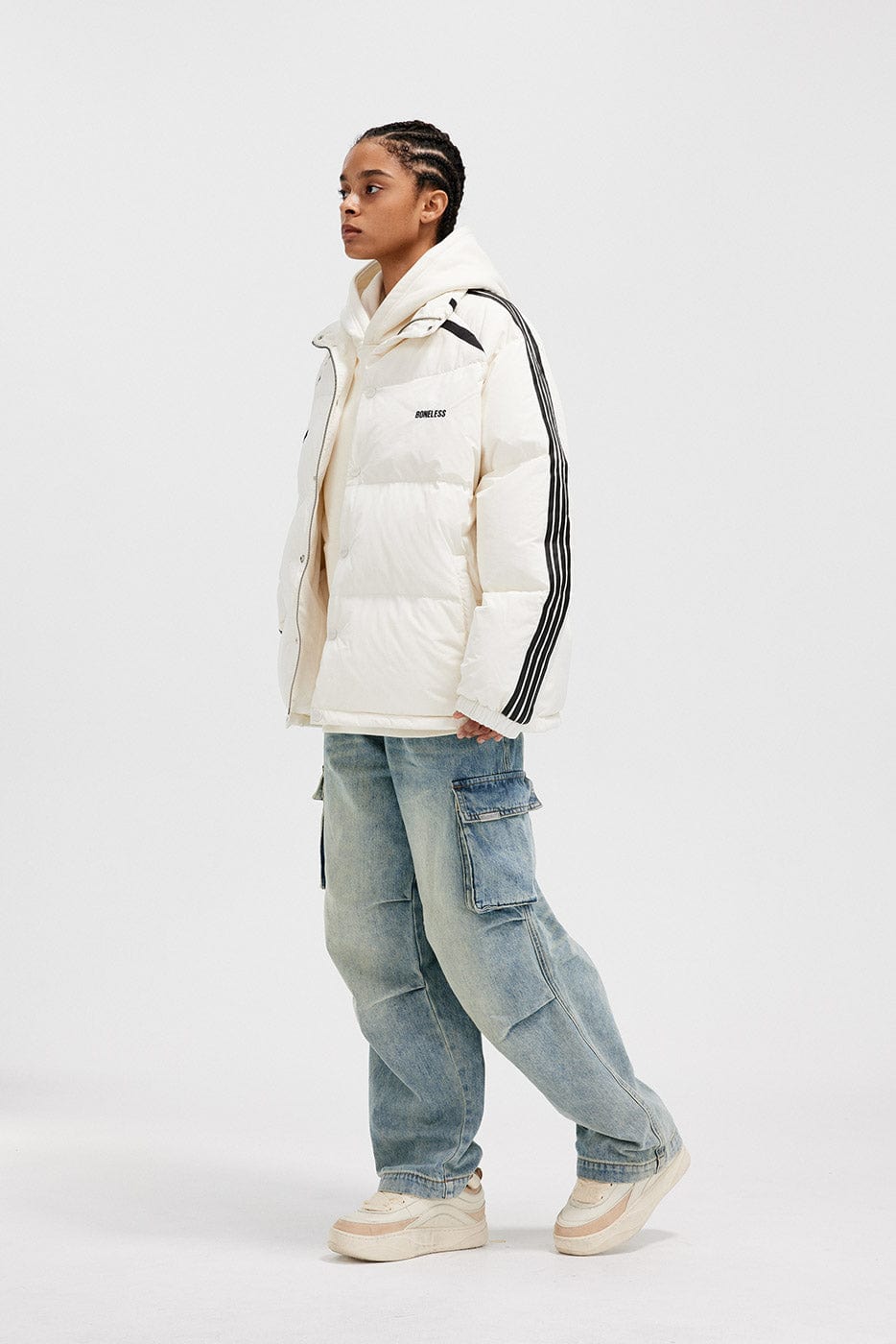 BONELESS Side Stripes Down Jacket, premium urban and streetwear designers apparel on PROJECTISR.com, BONELESS